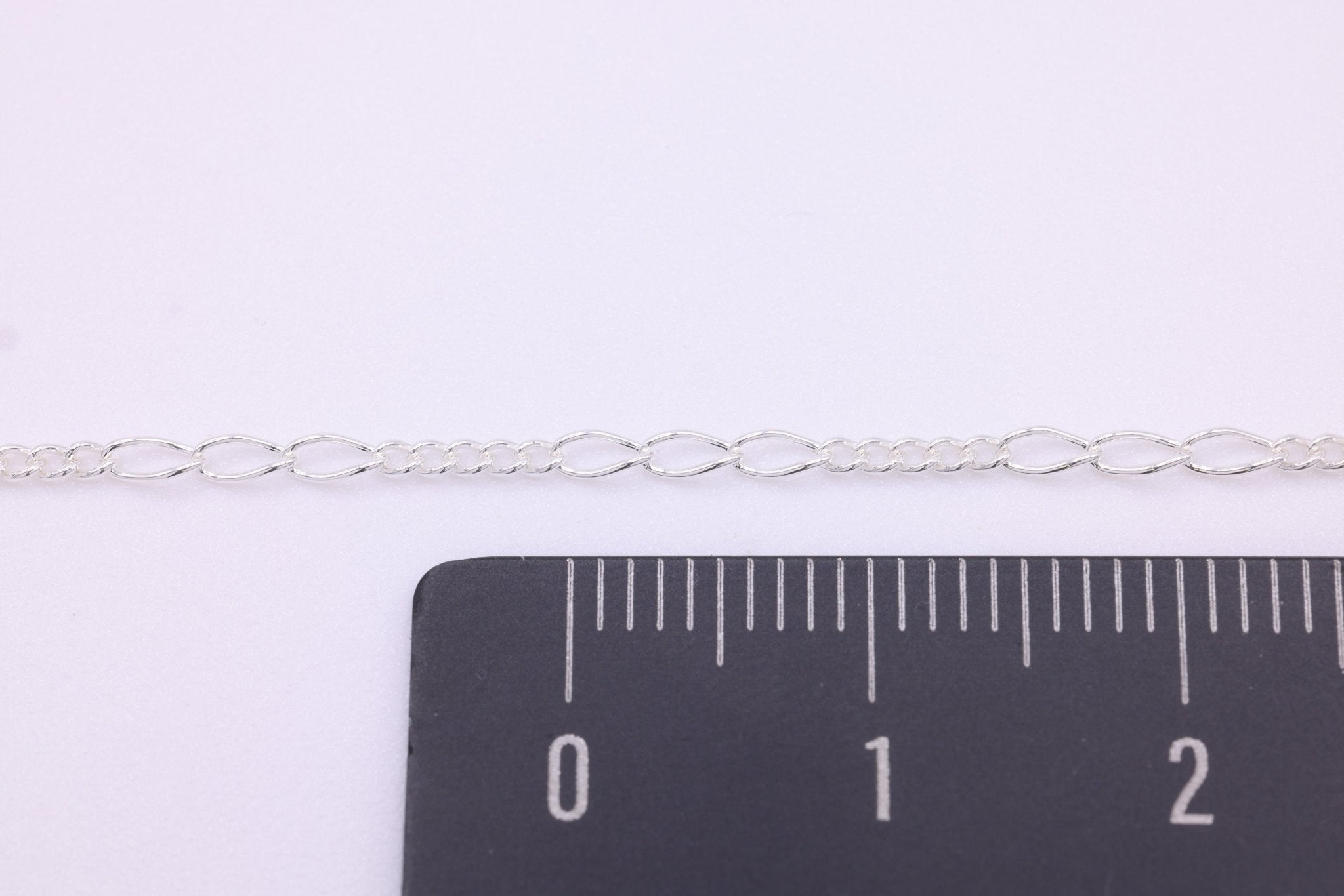 2mm x 3.5mm Figaro Chain, 925 Sterling Silver, Wholesale, Pay Per Foot, 5 & 3 Link Jewelry Making Chain - HarperCrown