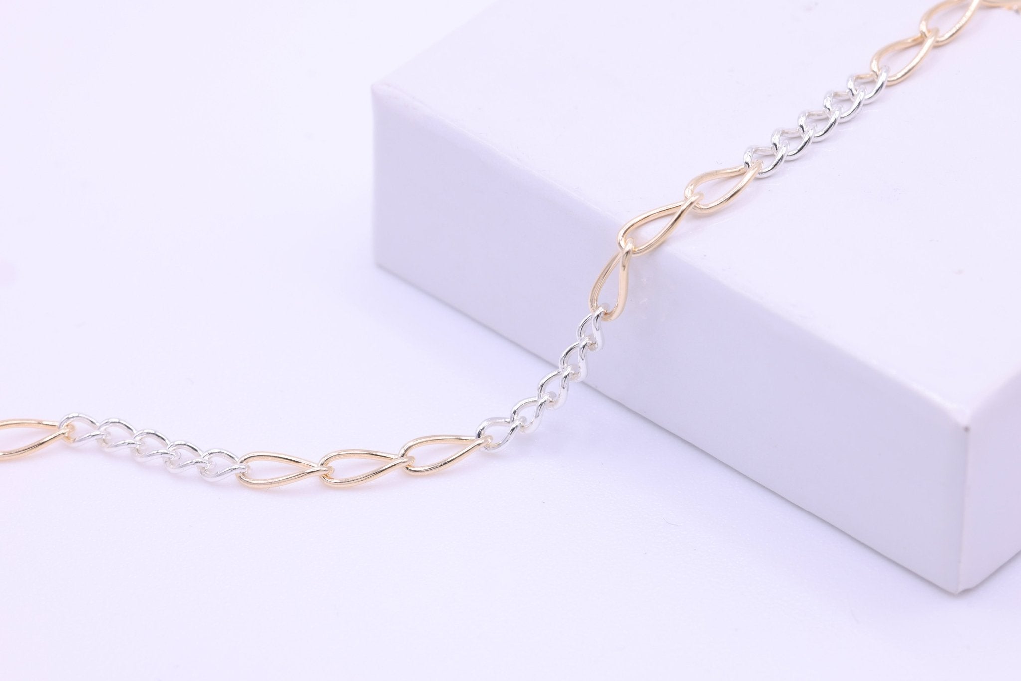2mm x 3.5mm Figaro Two Tone Chain, 14/20 Gold - Filled and 925 Sterling Silver, Wholesale, Pay Per Foot, 5 & 3 Link Jewelry Making Chain - HarperCrown