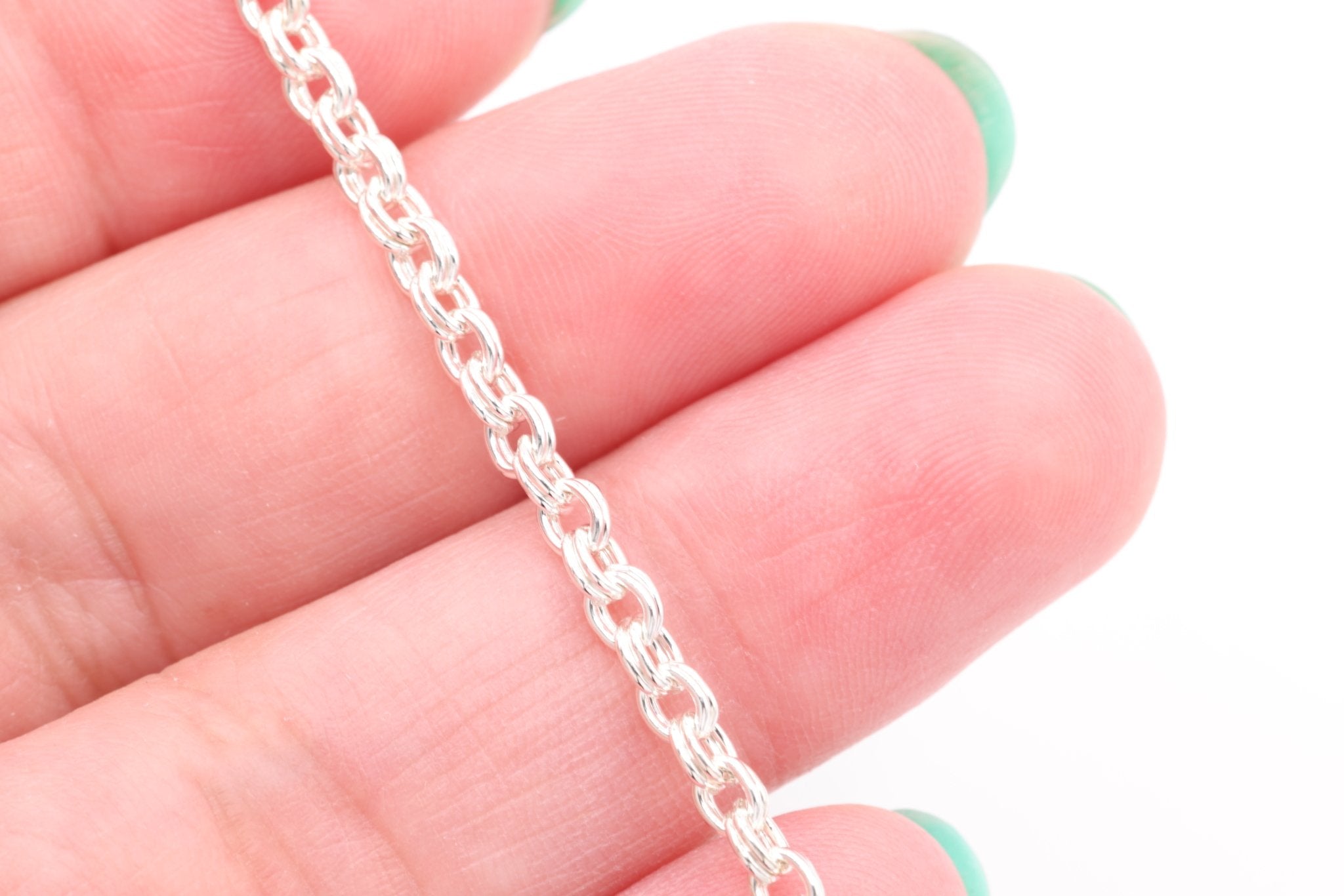 2mm x 3mm Double Cable Chain, Sterling Silver, Bulk DIY Spool Pay Per Foot Jewelry Making Chain - HarperCrown