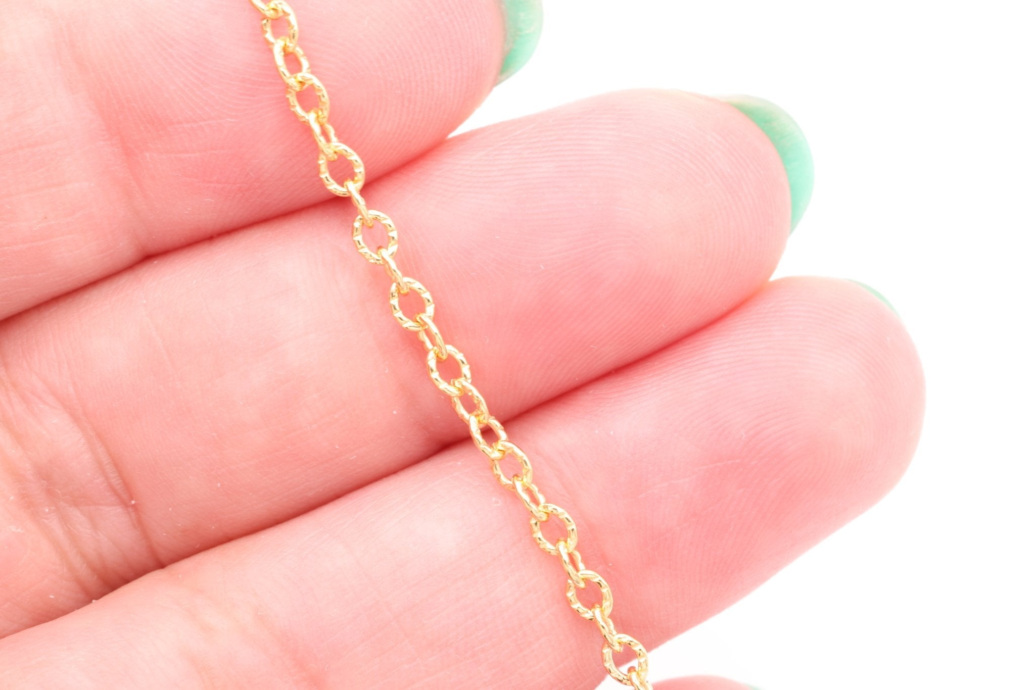2mm x 3mm Textured Cable Chain, 14K Gold - Filled, Bulk DIY Spool Pay Per Foot Jewelry Making Chain - HarperCrown