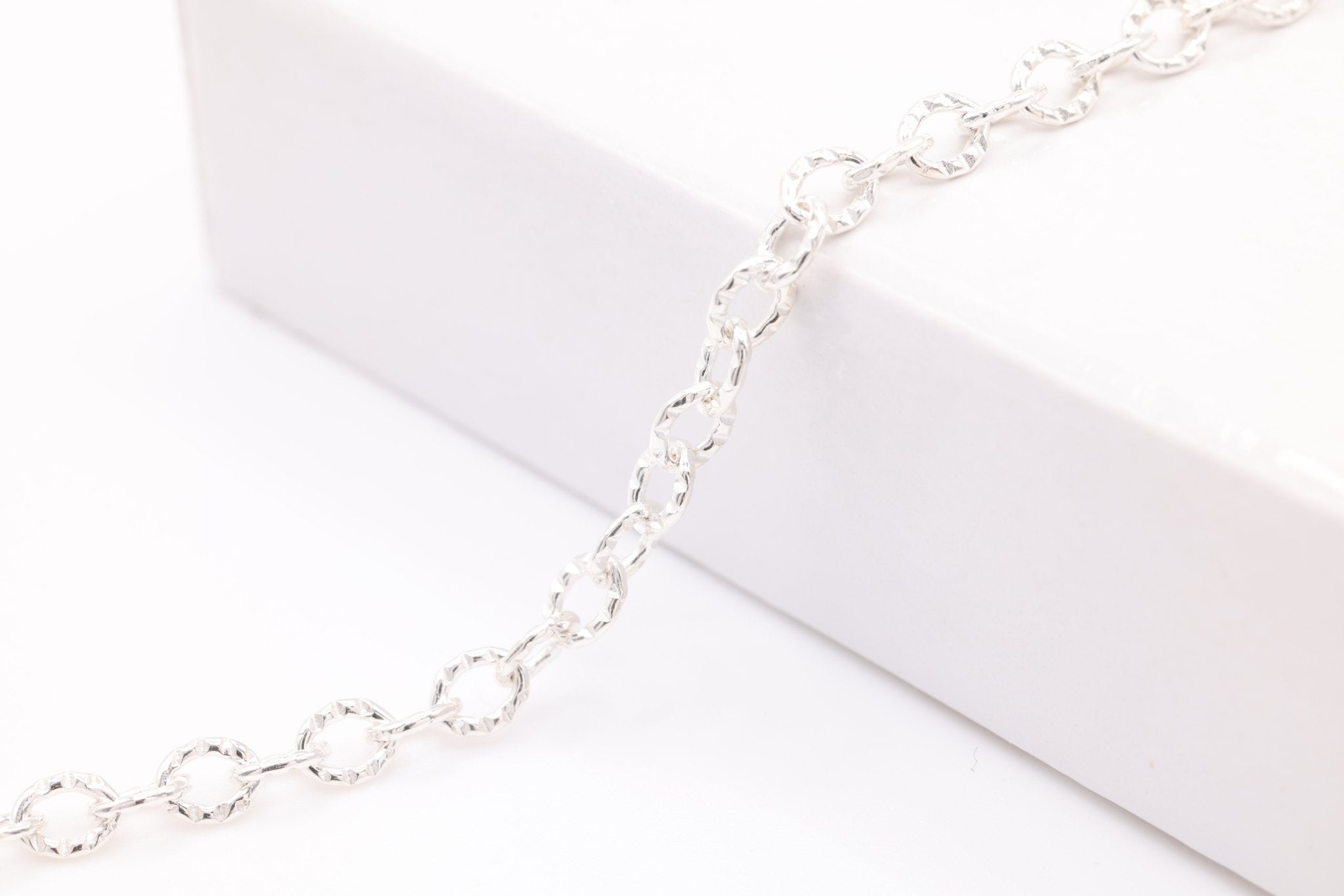 2mm x 3mm Textured Cable Chain, Sterling Silver, Bulk DIY Spool Pay Per Foot Jewelry Making Chain - HarperCrown