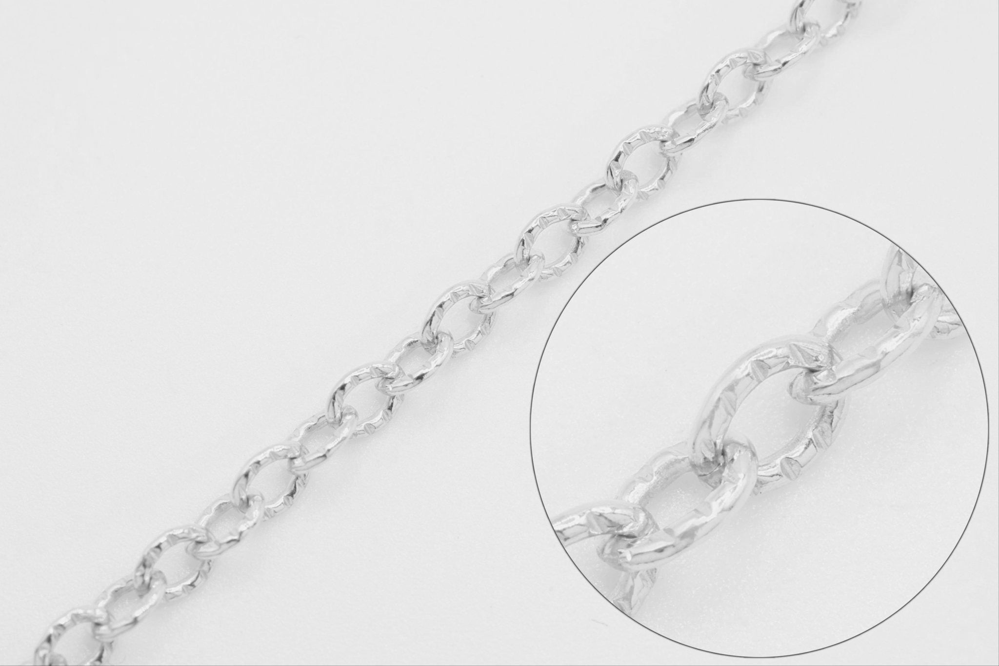 2mm x 3mm Textured Cable Chain, Sterling Silver, Bulk DIY Spool Pay Per Foot Jewelry Making Chain - HarperCrown