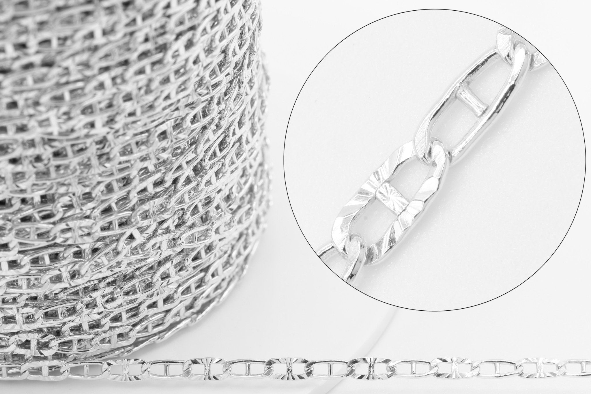 2mm x 4mm Anchor Starburst Chain, 925 Sterling Silver, Wholesale, Pay Per Foot, Jewelry Making Chain - HarperCrown