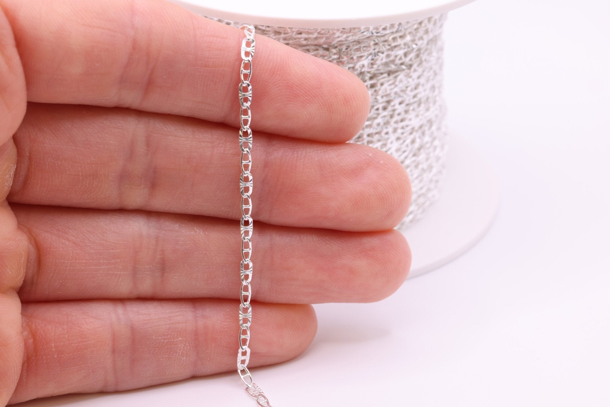 2mm x 4mm Anchor Starburst Chain, 925 Sterling Silver, Wholesale, Pay Per Foot, Jewelry Making Chain - HarperCrown