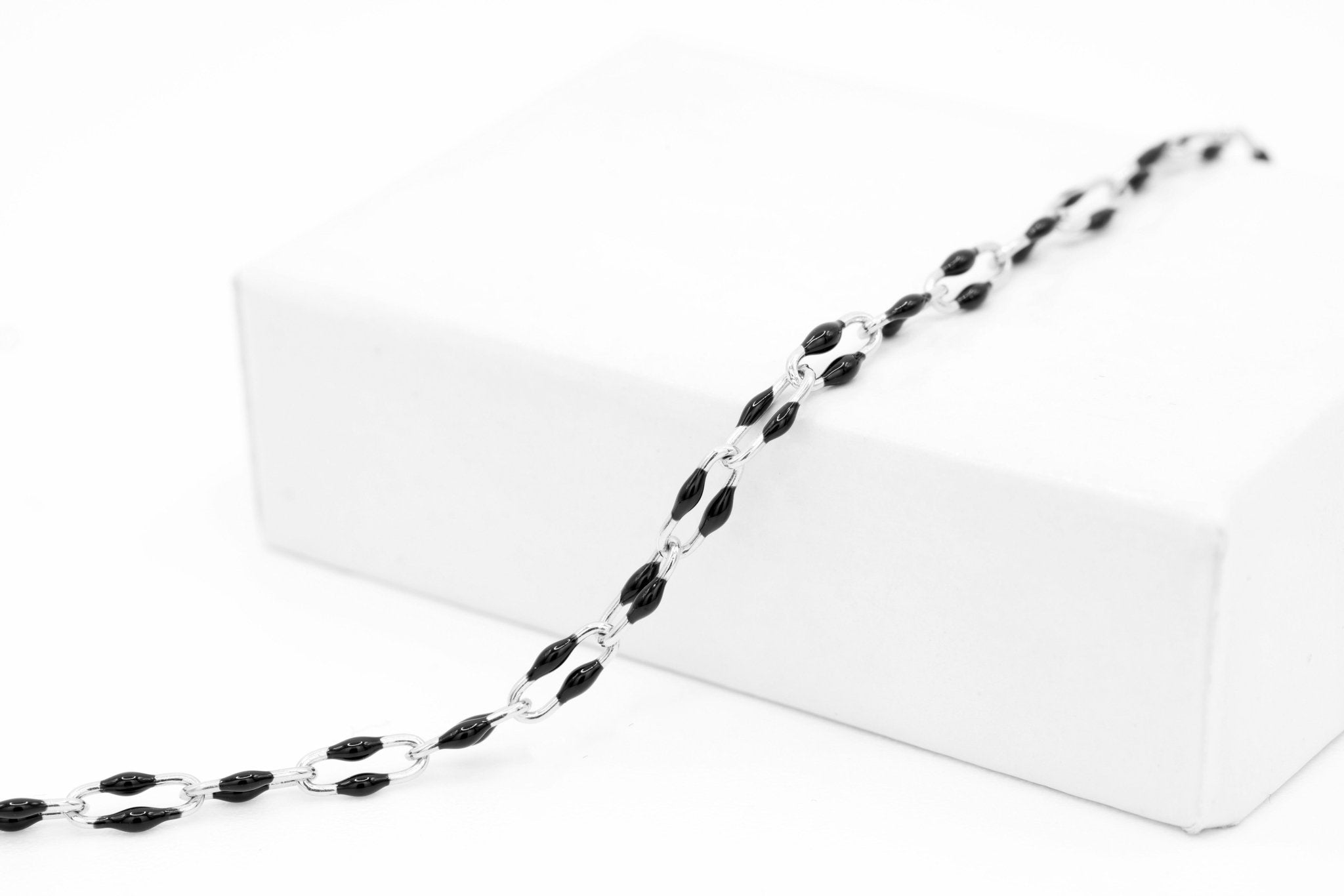 2mm x 5.5mm Paperclip Black Double Enamel Chain, 925 Sterling Silver, Enamel Color Unfinished Chain Permanent Jewelry - HarperCrown