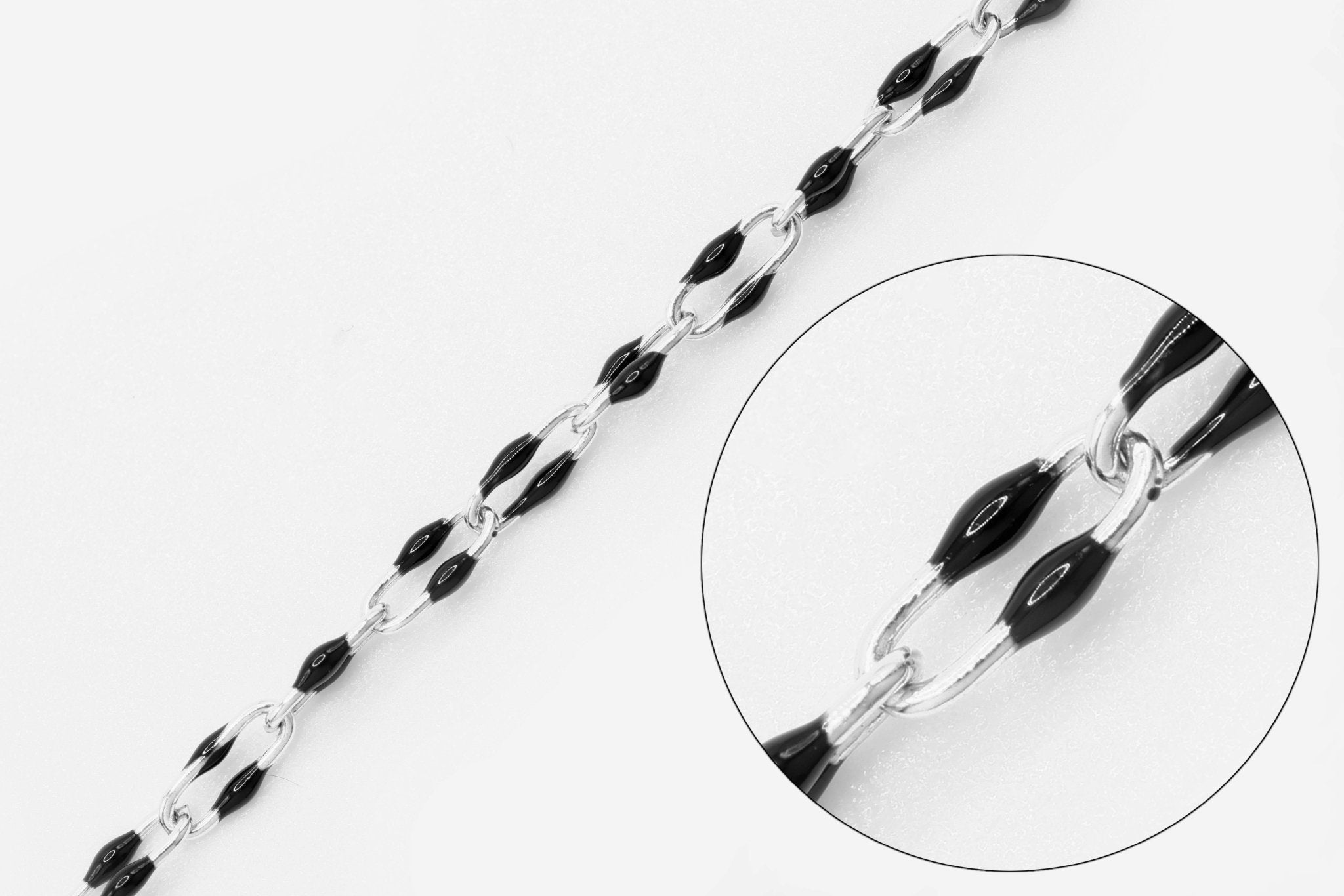 2mm x 5.5mm Paperclip Black Double Enamel Chain, 925 Sterling Silver, Enamel Color Unfinished Chain Permanent Jewelry - HarperCrown