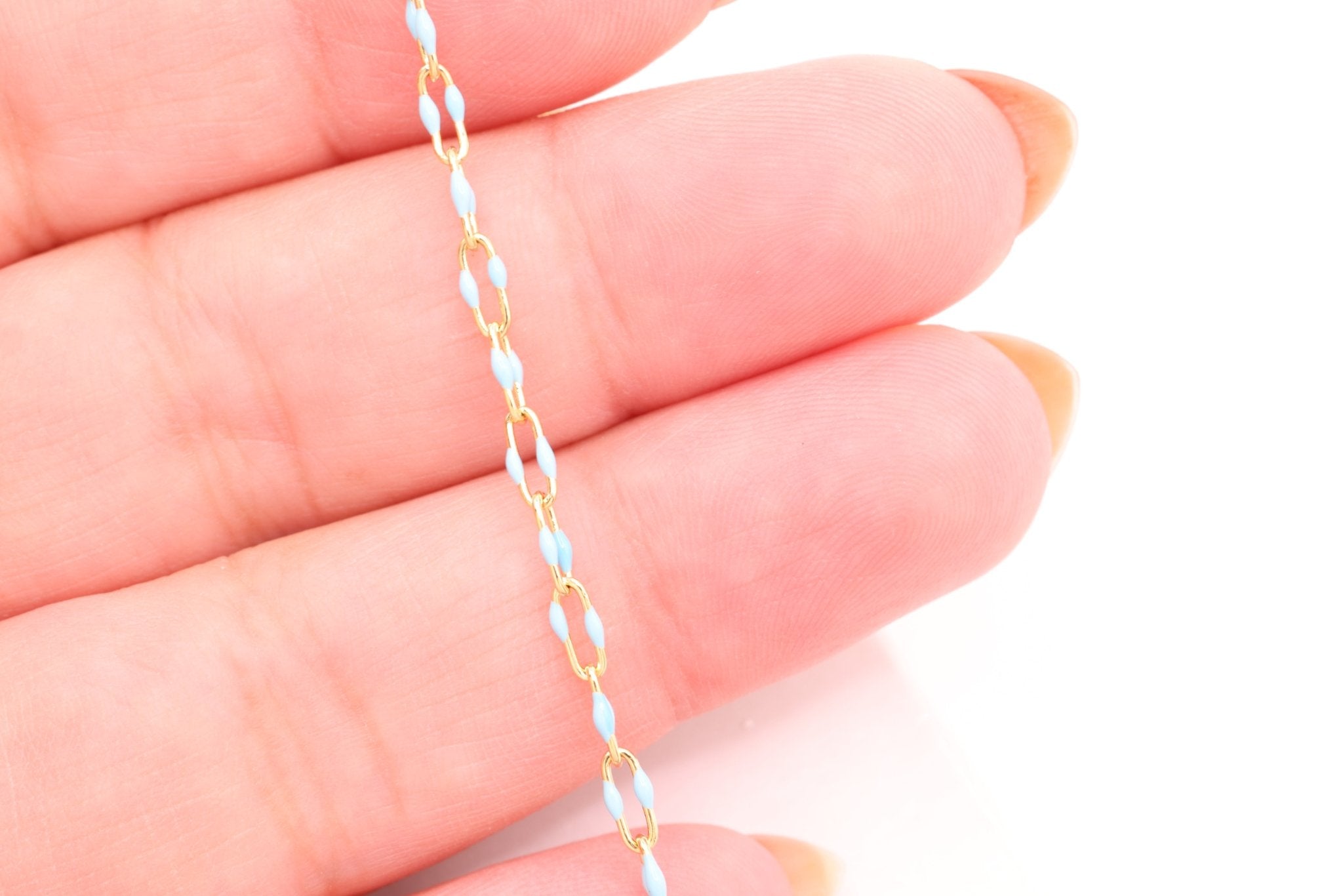 2mm x 5.5mm Paperclip Blue Double Enamel Chain, 14/20 Gold - Filled, Enamel Color Unfinished Chain Permanent Jewelry - HarperCrown