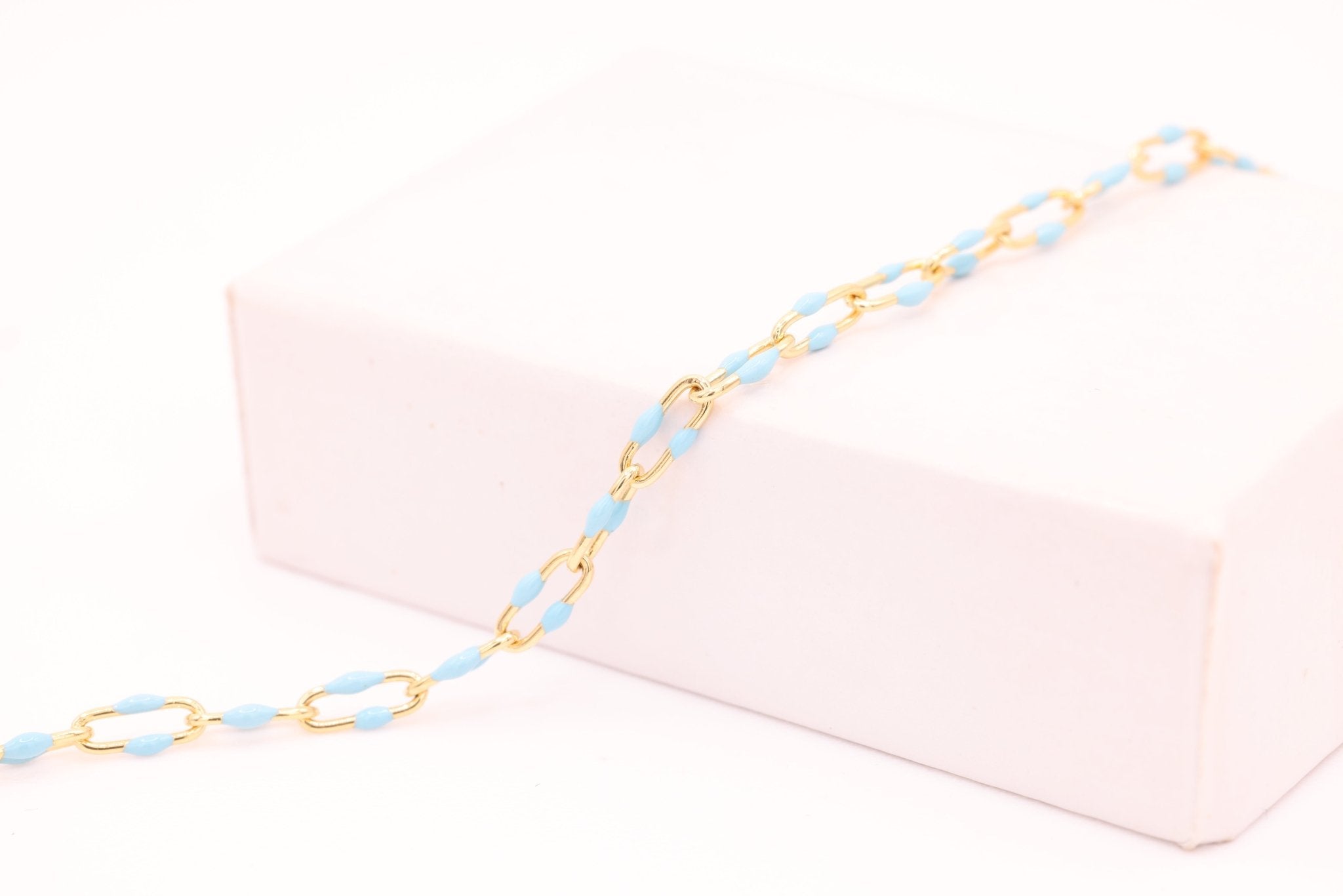 2mm x 5.5mm Paperclip Blue Double Enamel Chain, 14/20 Gold - Filled, Enamel Color Unfinished Chain Permanent Jewelry - HarperCrown