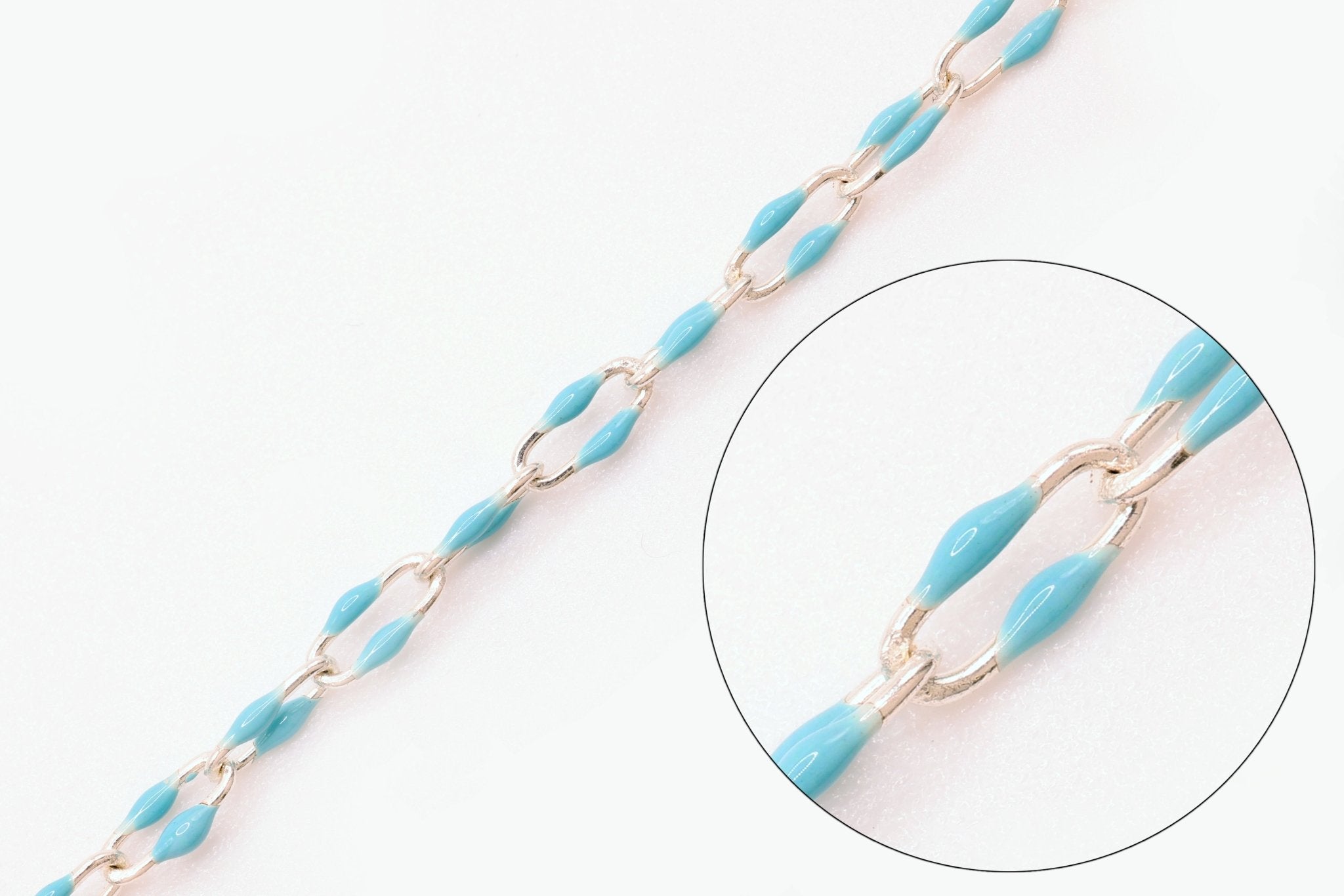 2mm x 5.5mm Paperclip Blue Double Enamel Chain, 925 Sterling Silver, Enamel Color Unfinished Chain Permanent Jewelry - HarperCrown