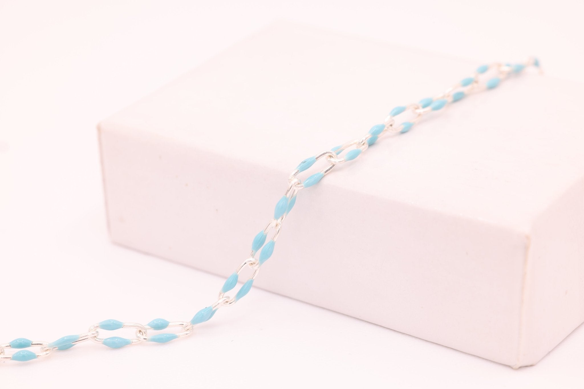 2mm x 5.5mm Paperclip Blue Double Enamel Chain, 925 Sterling Silver, Enamel Color Unfinished Chain Permanent Jewelry - HarperCrown