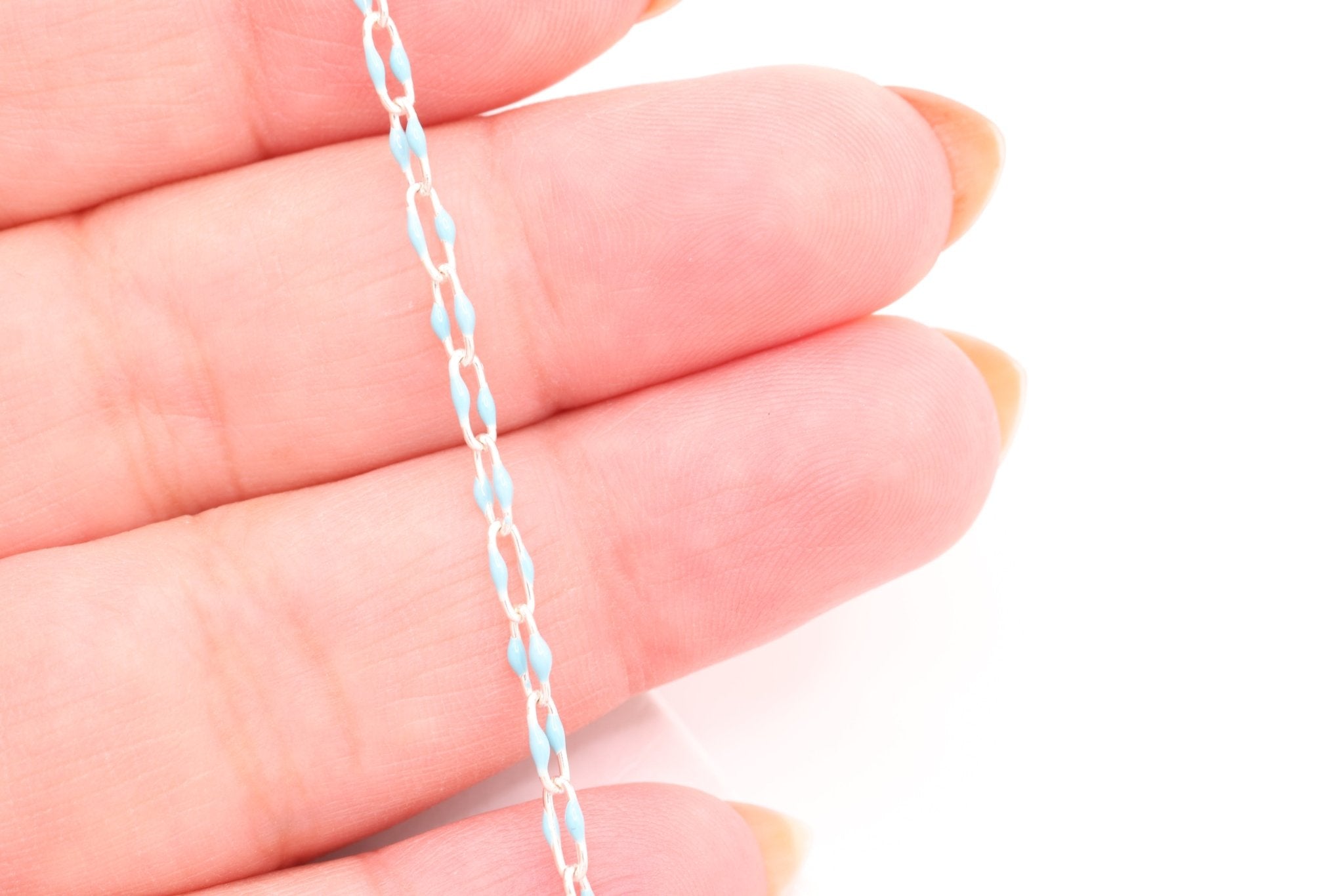 2mm x 5.5mm Paperclip Blue Double Enamel Chain, 925 Sterling Silver, Enamel Color Unfinished Chain Permanent Jewelry - HarperCrown