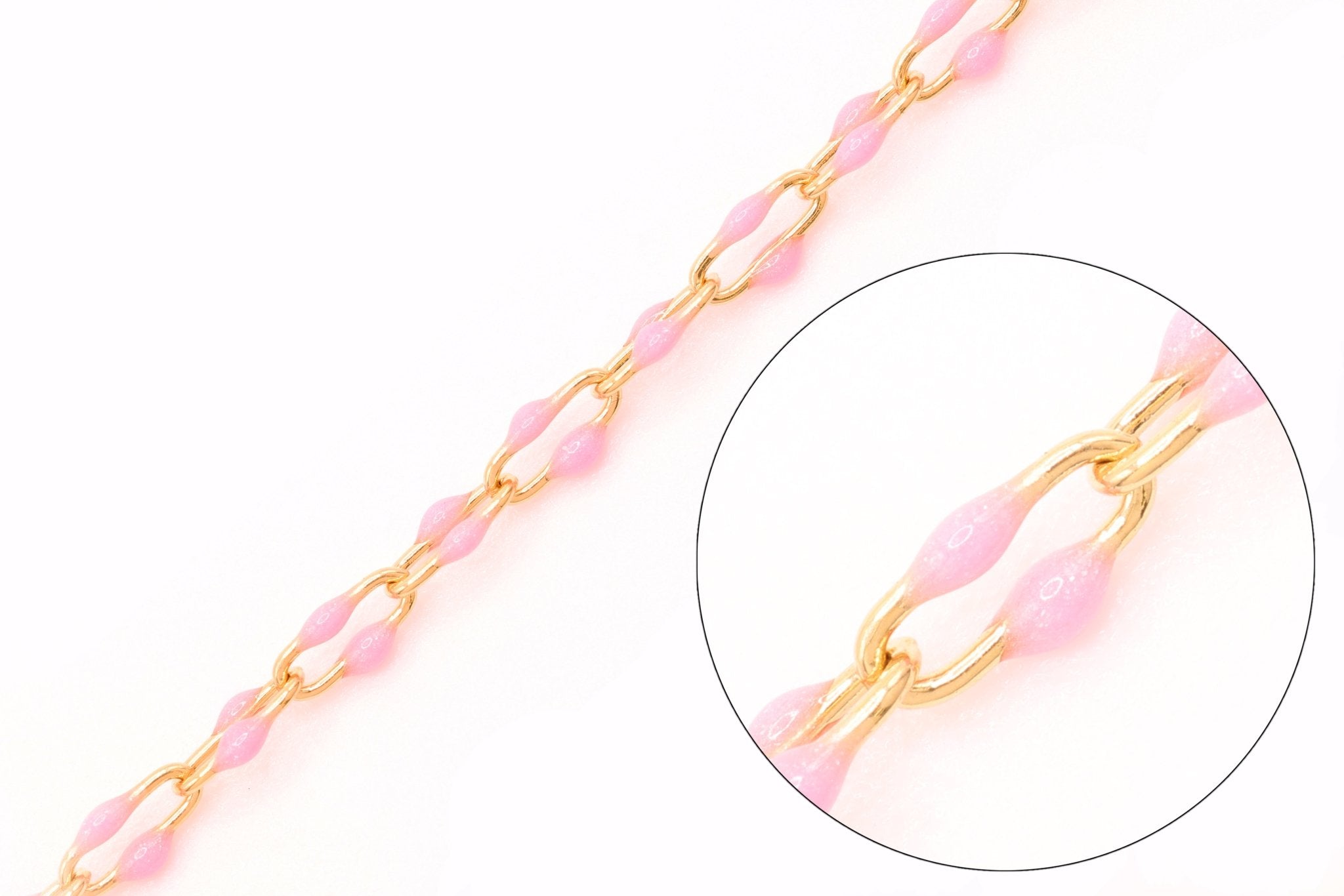 2mm x 5.5mm Paperclip Pink Double Enamel Chain, 14/20 Gold - Filled, Enamel Color Unfinished Chain Permanent Jewelry - HarperCrown