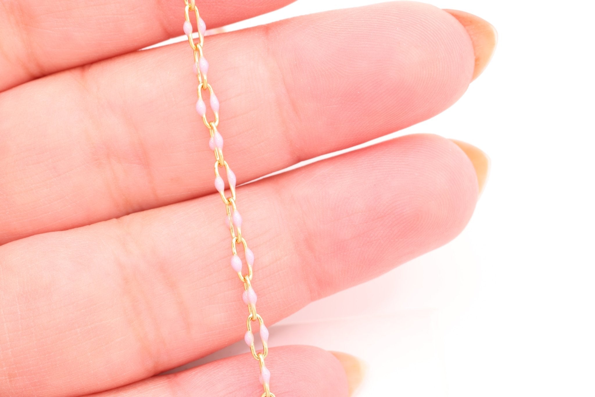 2mm x 5.5mm Paperclip Pink Double Enamel Chain, 14/20 Gold - Filled, Enamel Color Unfinished Chain Permanent Jewelry - HarperCrown