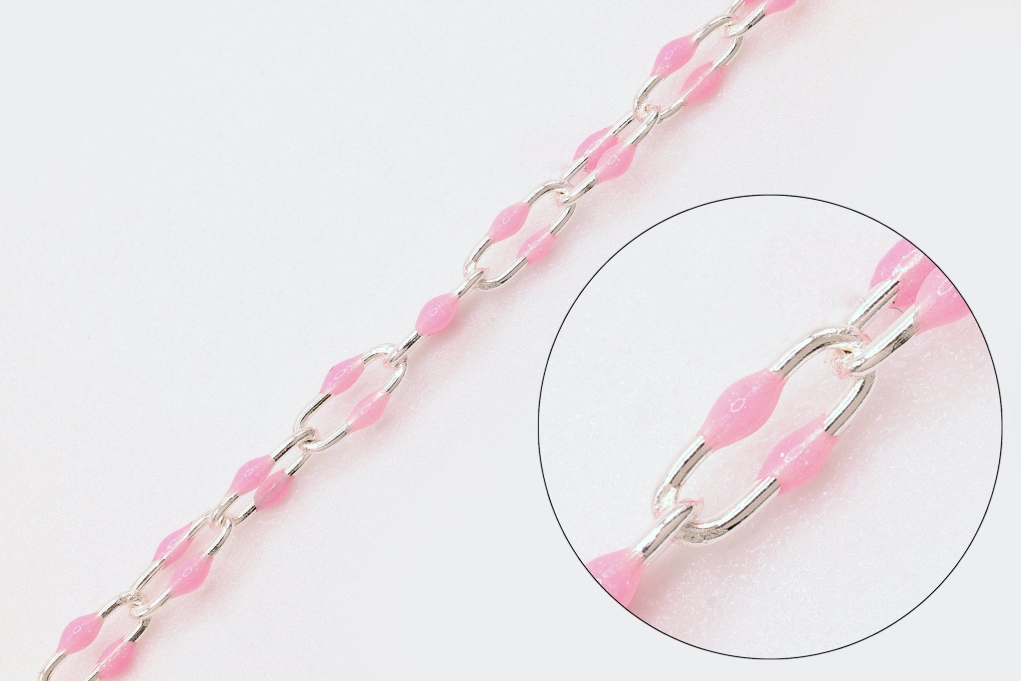 2mm x 5.5mm Paperclip Pink Double Enamel Chain, 925 Sterling Silver, Enamel Color Unfinished Chain Permanent Jewelry - HarperCrown