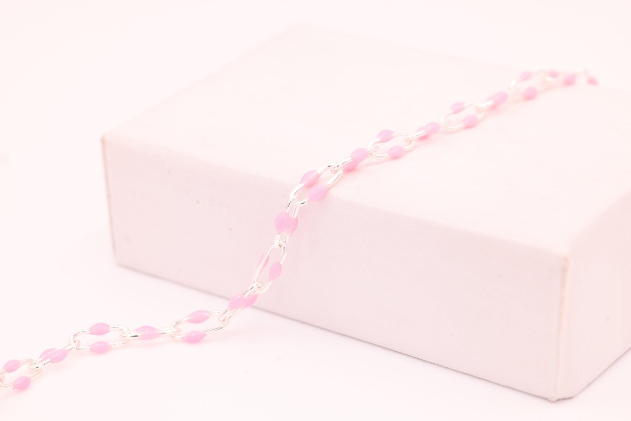 2mm x 5.5mm Paperclip Pink Double Enamel Chain, 925 Sterling Silver, Enamel Color Unfinished Chain Permanent Jewelry - HarperCrown