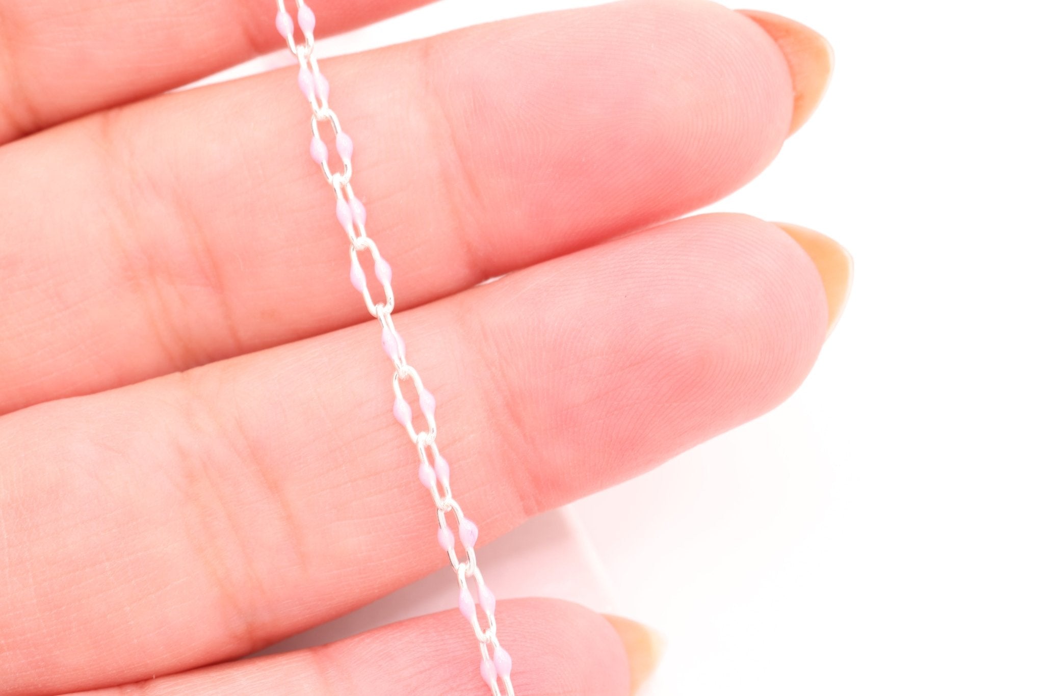 2mm x 5.5mm Paperclip Pink Double Enamel Chain, 925 Sterling Silver, Enamel Color Unfinished Chain Permanent Jewelry - HarperCrown