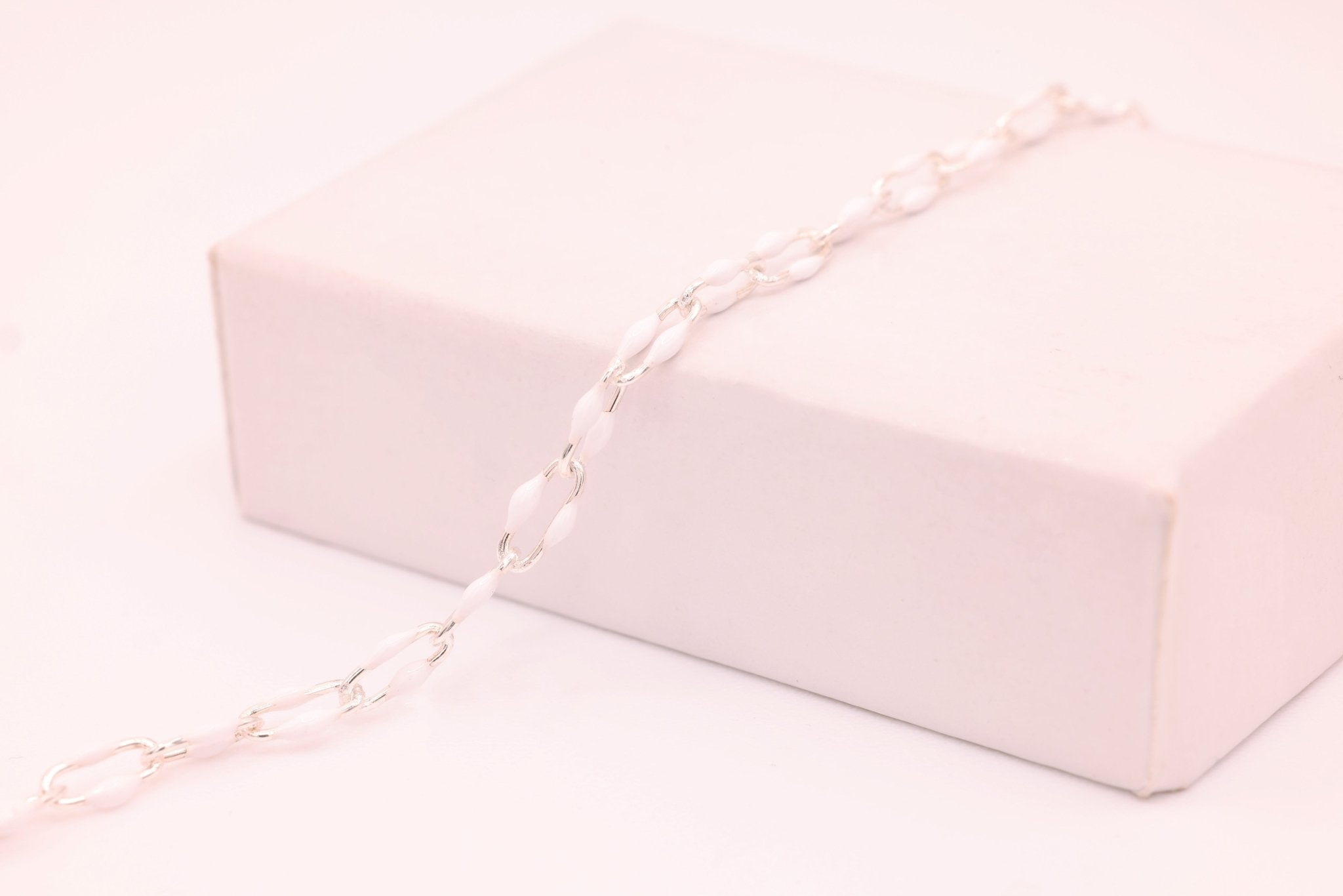 2mm x 5.5mm Paperclip White Double Enamel Chain, 925 Sterling Silver, Enamel Color Unfinished Chain Permanent Jewelry - HarperCrown