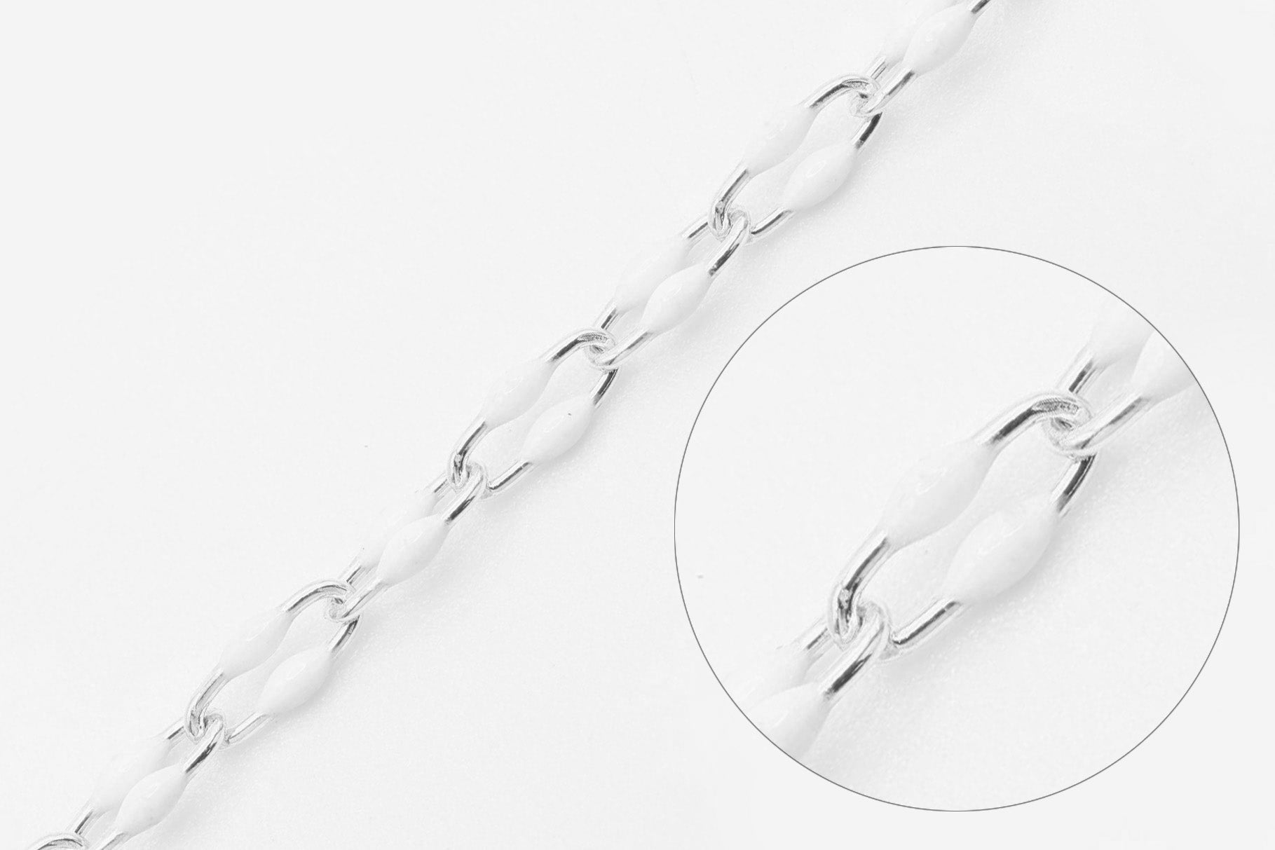 2mm x 5.5mm Paperclip White Double Enamel Chain, 925 Sterling Silver, Enamel Color Unfinished Chain Permanent Jewelry - HarperCrown
