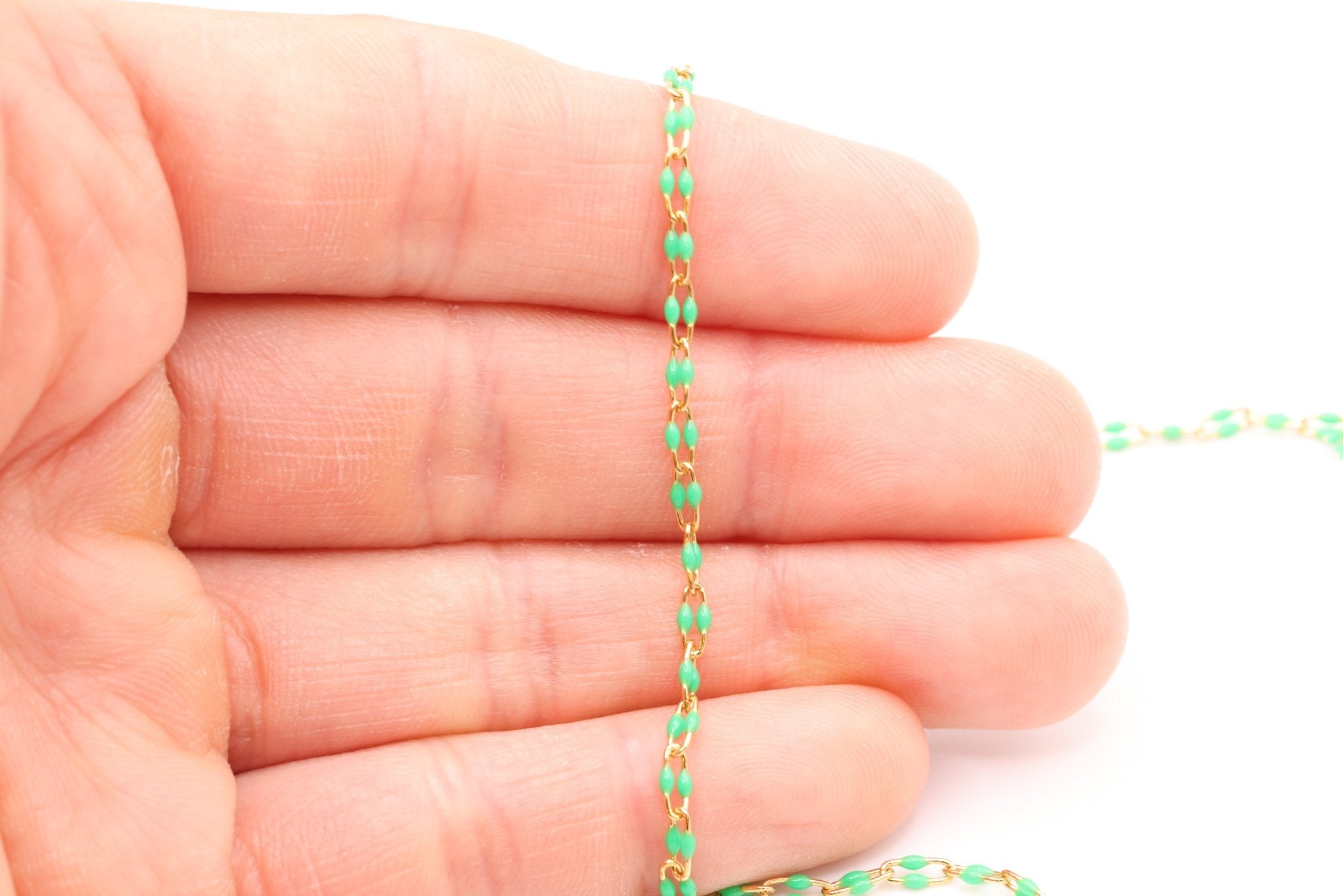 2mm x 5.5mmmm Paperclip Green Enamel Chain, Gold - Filled, Enamel Color Unfinished Chain Permanent Jewelry - HarperCrown