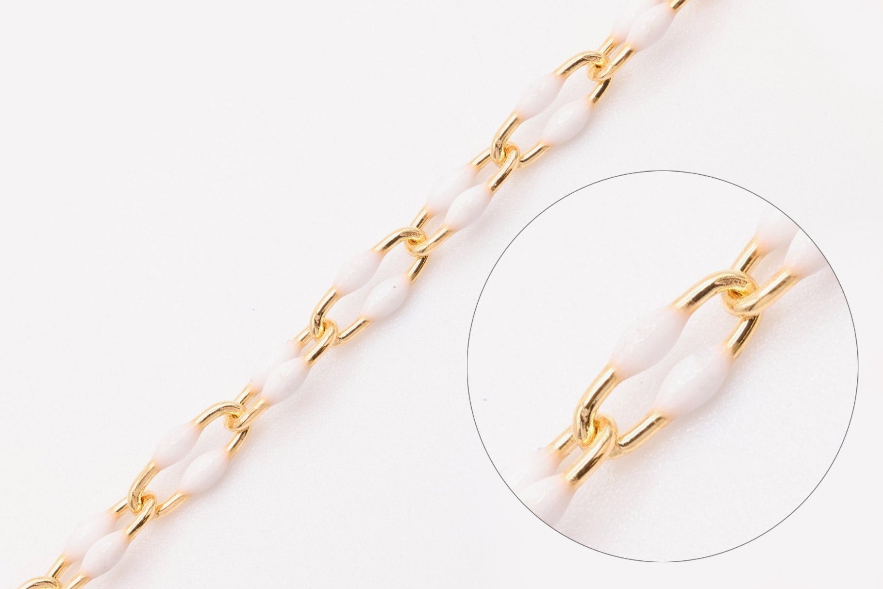 2mm x 5.5mmmm Paperclip White Double Enamel Chain, Gold - Filled, Enamel Color Unfinished Chain Permanent Jewelry - HarperCrown