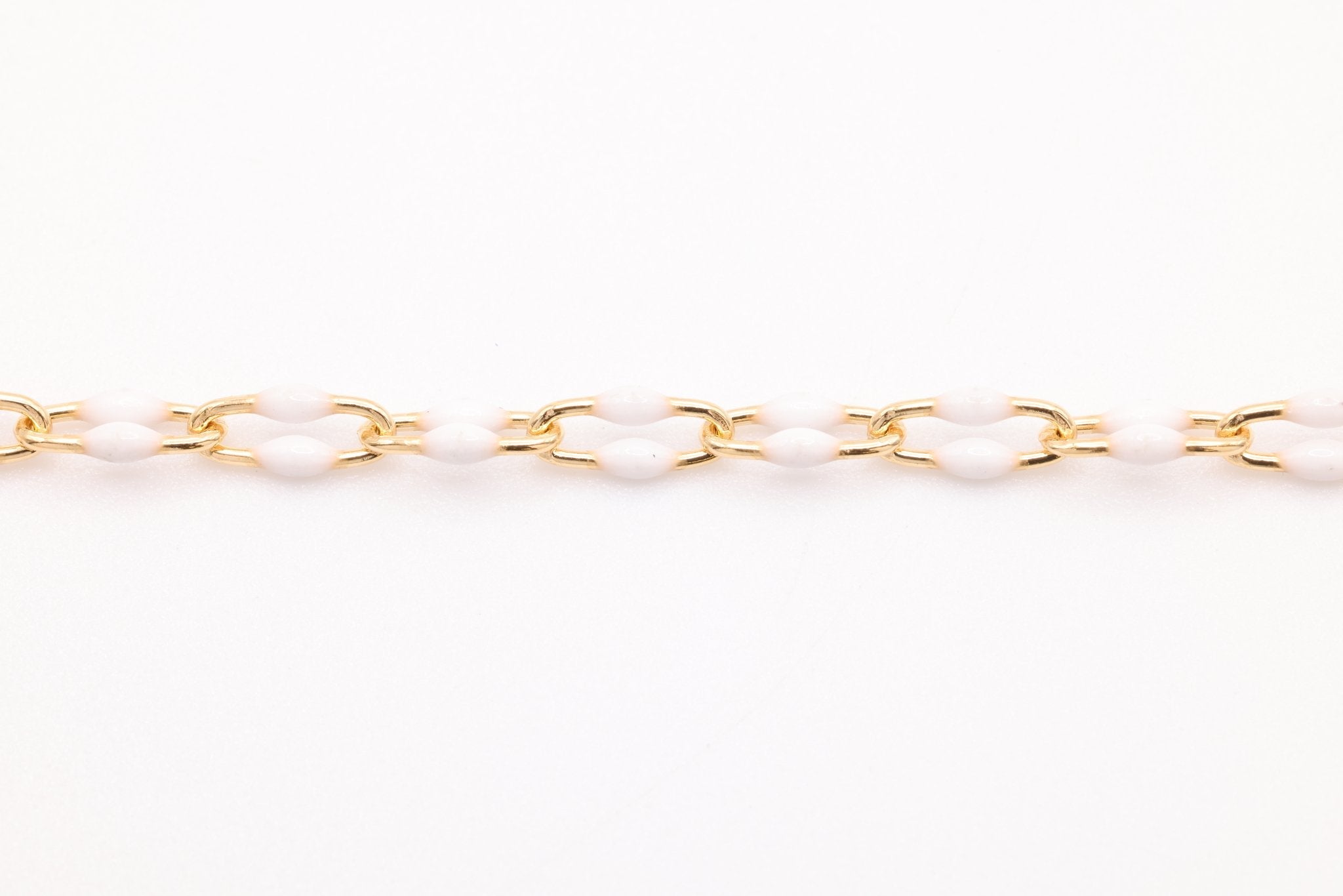 2mm x 5.5mmmm Paperclip White Enamel Chain, Gold - Filled, Enamel Color Unfinished Chain Permanent Jewelry - HarperCrown