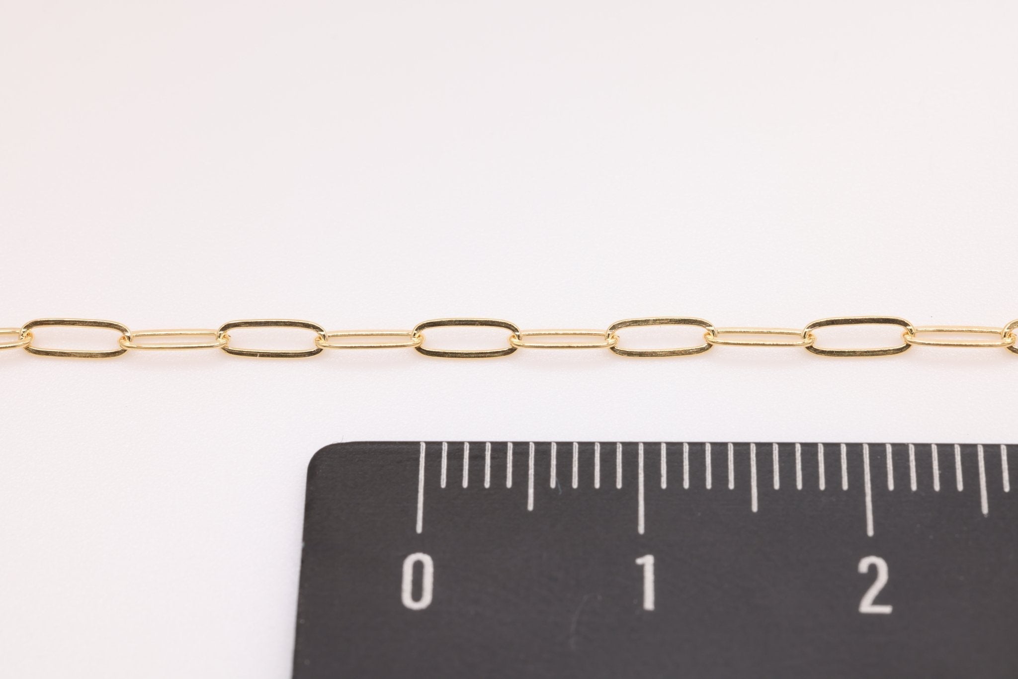 2mm x 5mm Drawn Flat Cable Chain, 14K Solid Gold, Footage Rectangle Chain Link Paperclip Chain - HarperCrown