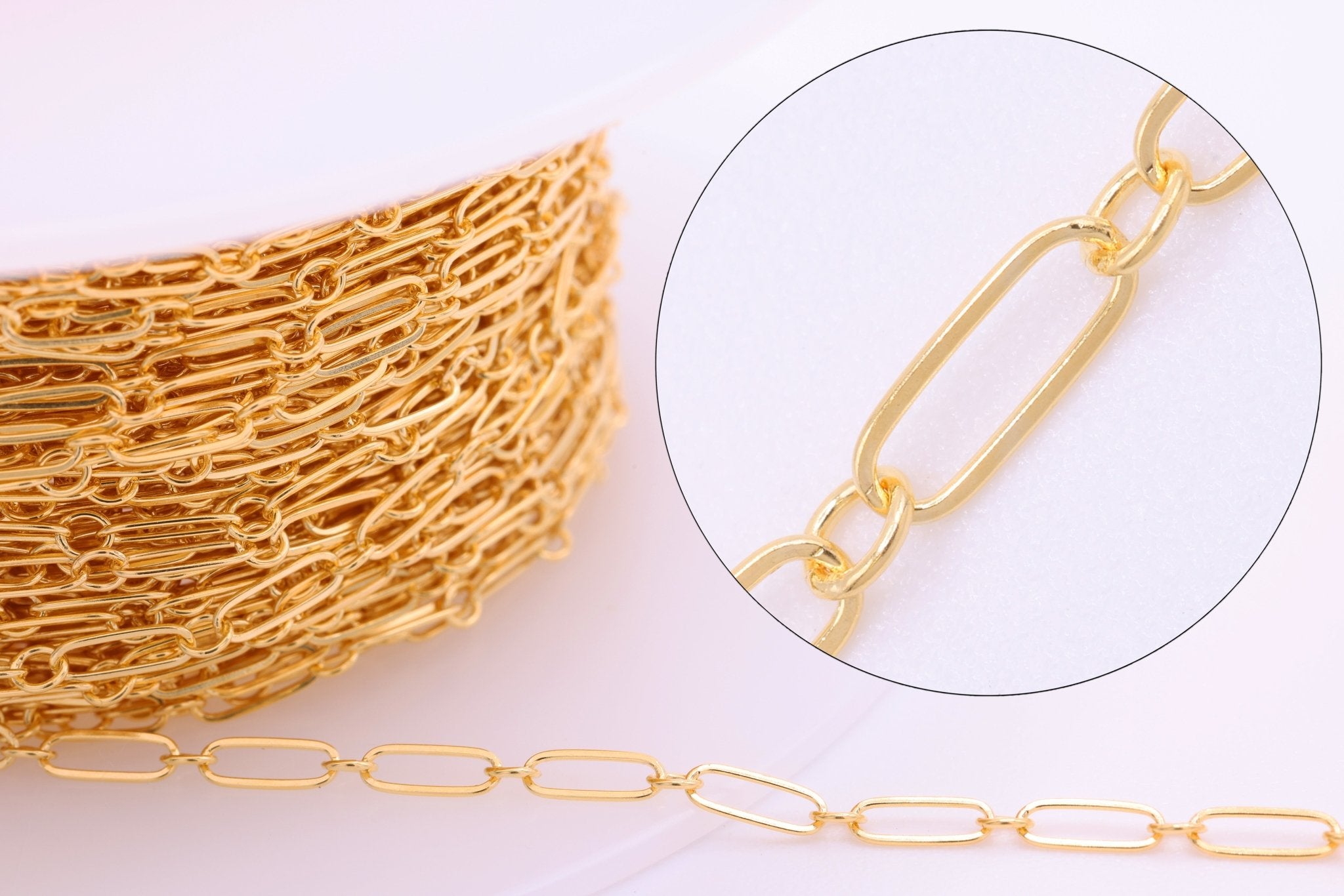 2mm x 5mm Paperclip Long & Short Chain, 14/20 Gold - Filled, Wholesale, Pay Per Foot, Jewelry Making Chain - HarperCrown