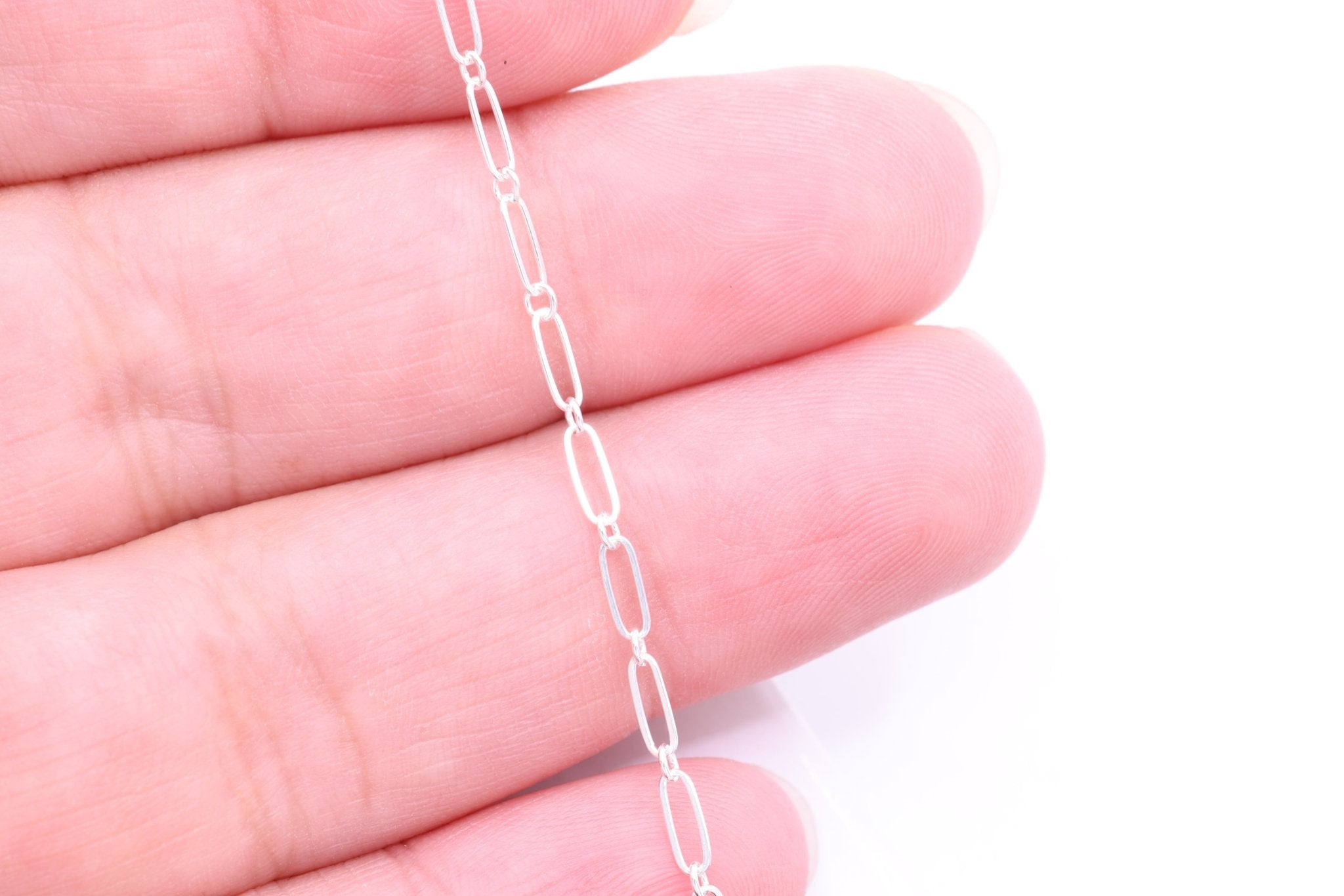 2mm x 5mm Paperclip Long & Short Chain, 925 Sterling Silver, Wholesale, Pay Per Foot, Jewelry Making Chain - HarperCrown