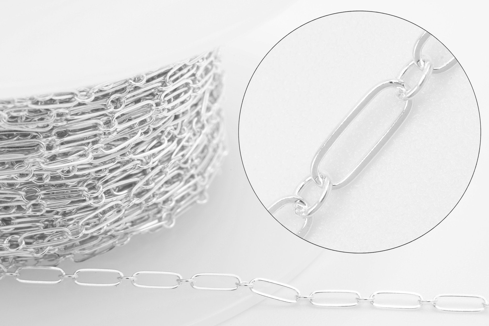 2mm x 5mm Paperclip Long & Short Chain, 925 Sterling Silver, Wholesale, Pay Per Foot, Jewelry Making Chain - HarperCrown