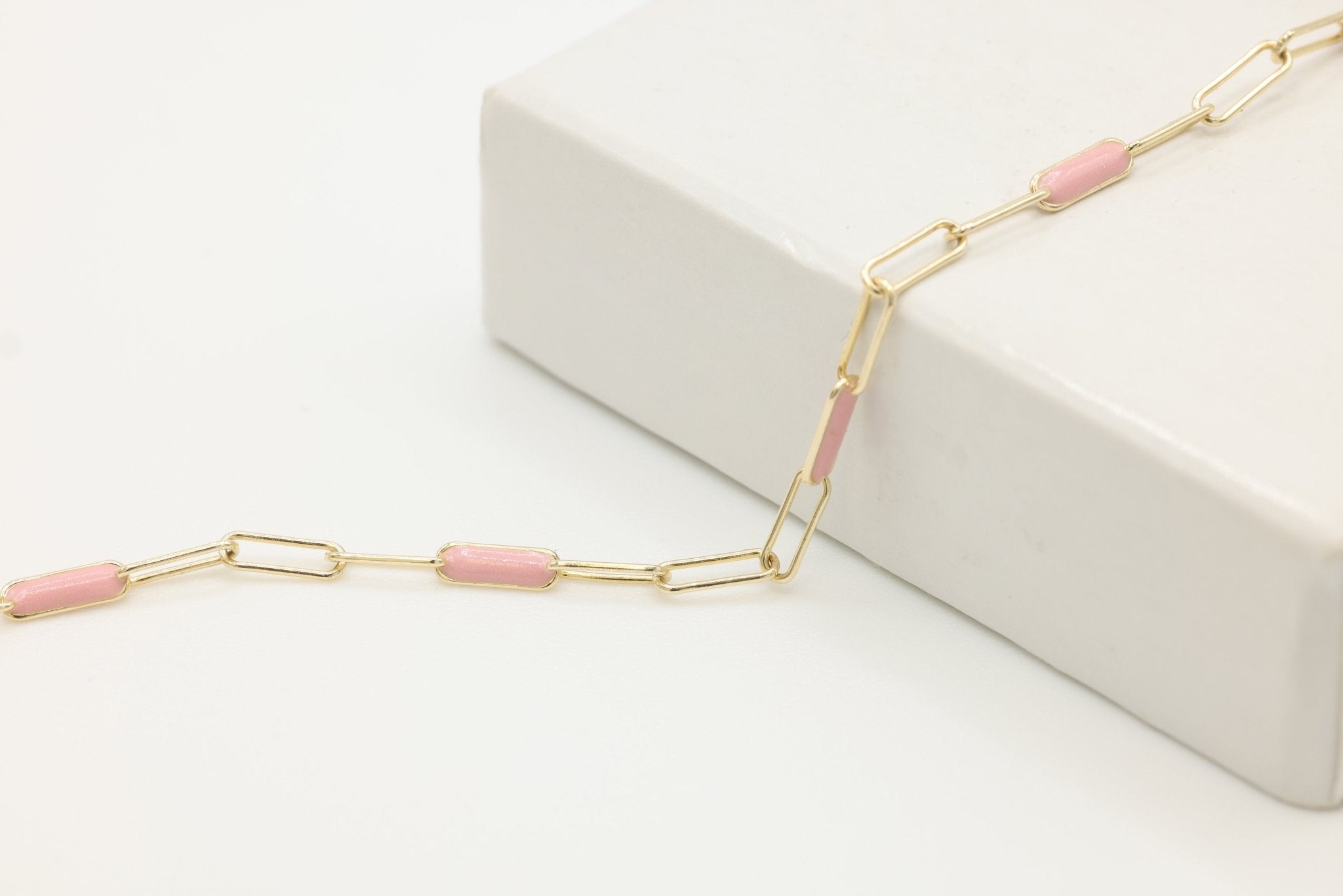 2mm x 5mm Paperclip Precision Pink Enamel Chain, 14/20 Gold - Filled, Wholesale, Chain Permanent Jewelry - HarperCrown