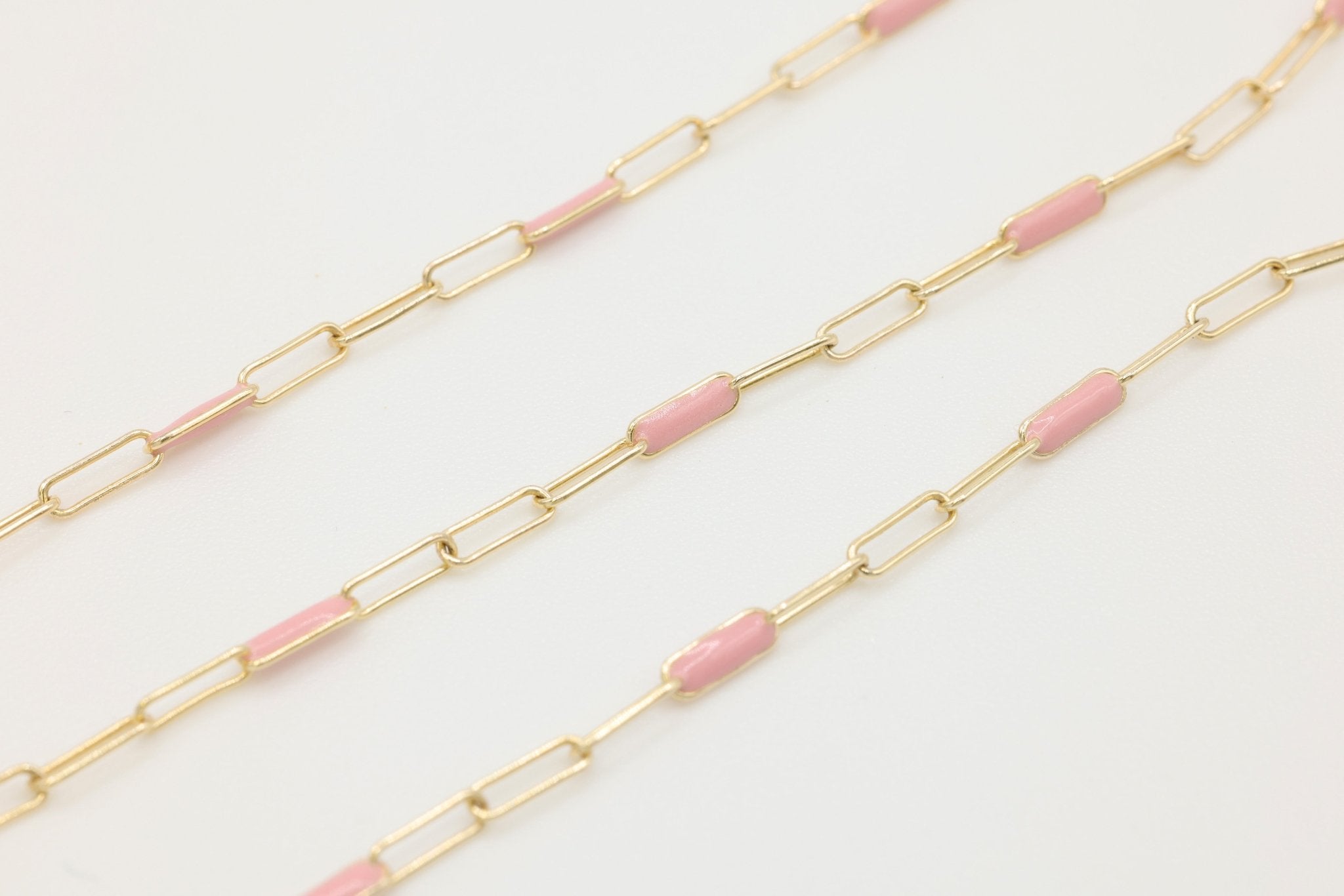 2mm x 5mm Paperclip Precision Pink Enamel Chain, 14/20 Gold - Filled, Wholesale, Chain Permanent Jewelry - HarperCrown