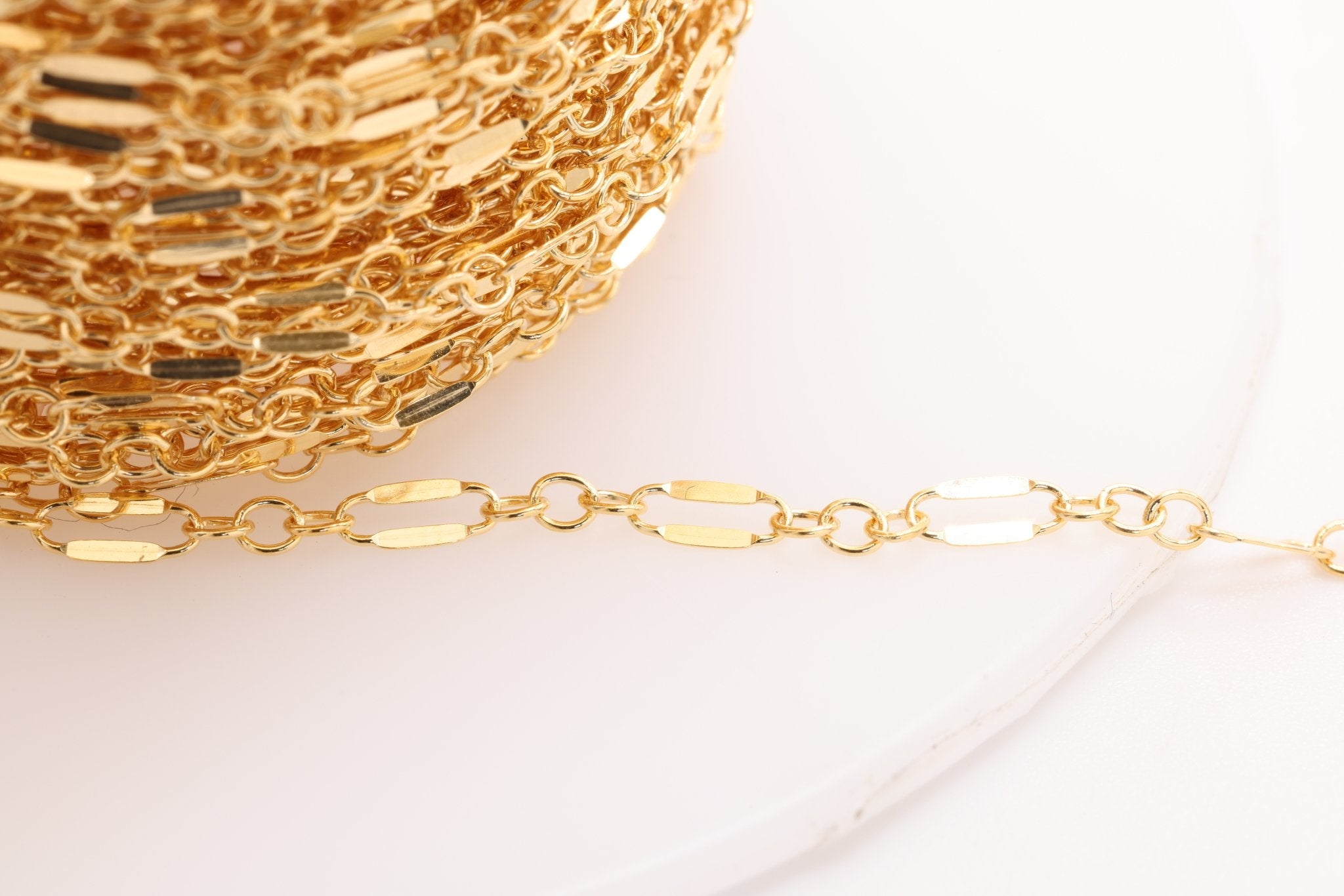 2mm x 6mm Long & Short Dapped Sequin Chain, Gold - Filled, Bulk Pay Per Foot Jewelry Making Chain - HarperCrown