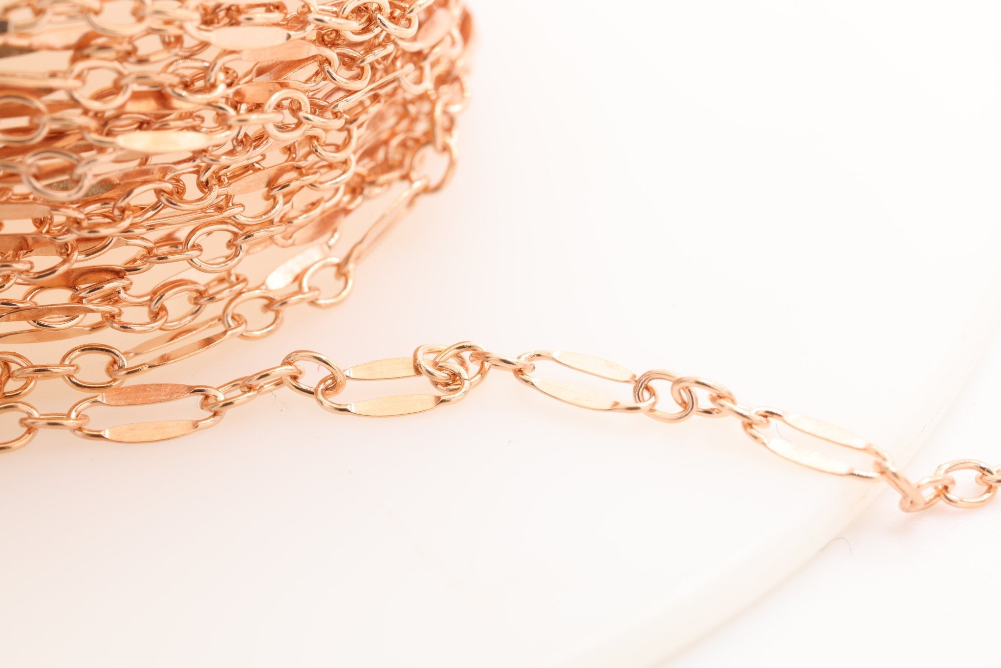 2mm x 6mm Long & Short Dapped Sequin Chain, Rose Gold - Filled, Bulk Pay Per Foot Jewelry Making Chain - HarperCrown