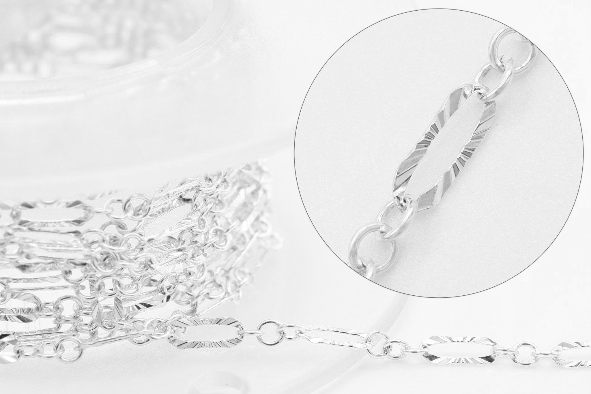 2mm x 6mm Starburst Chain, 925 Sterling Silver, Diamond Cut, Bulk DIY Spool Pay Per Foot Jewelry Making Chain - HarperCrown