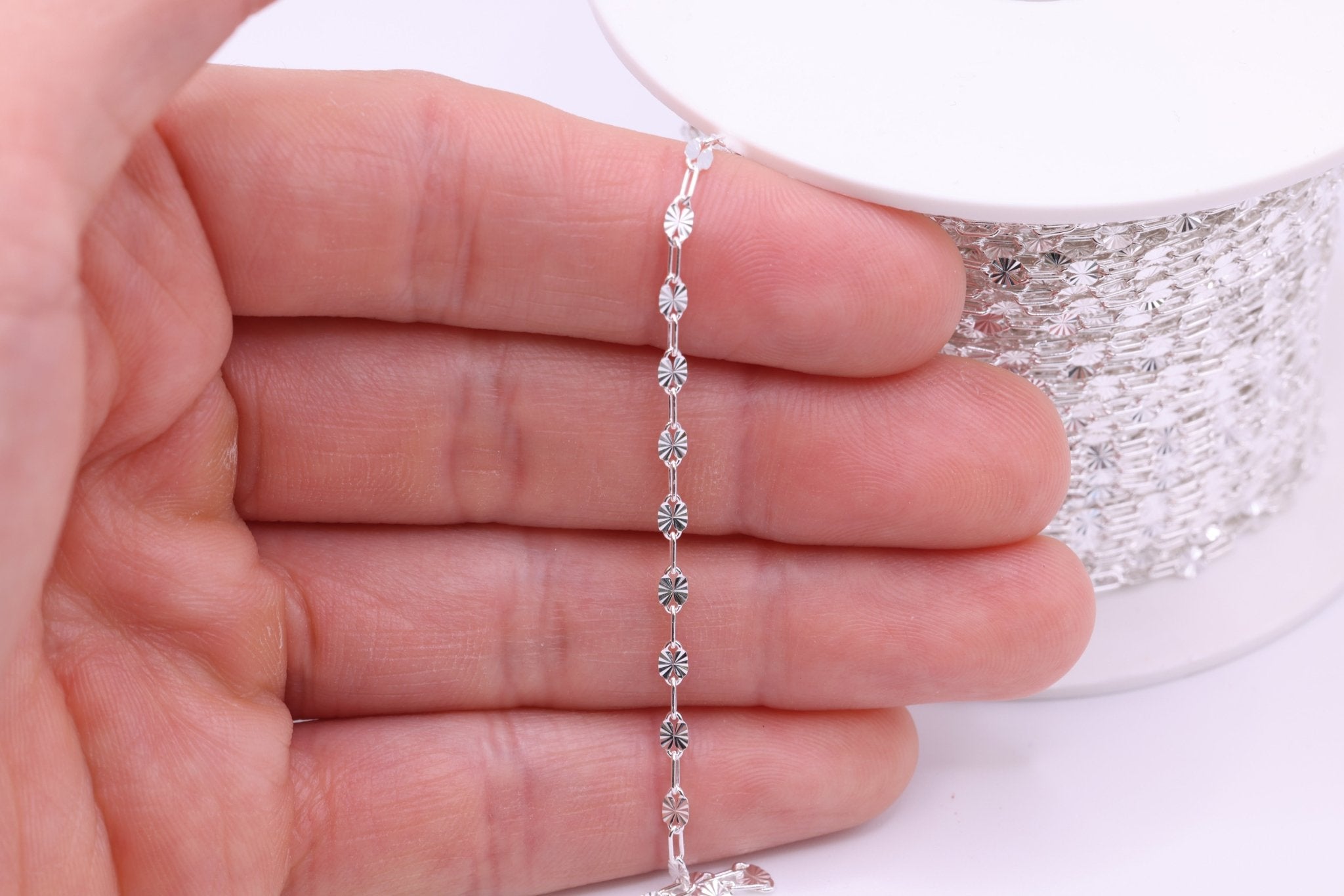 2mm x 6mm Starburst Chain, 925 Sterling Silver, Wholesale, Pay Per Foot, Jewelry Making Chain - HarperCrown