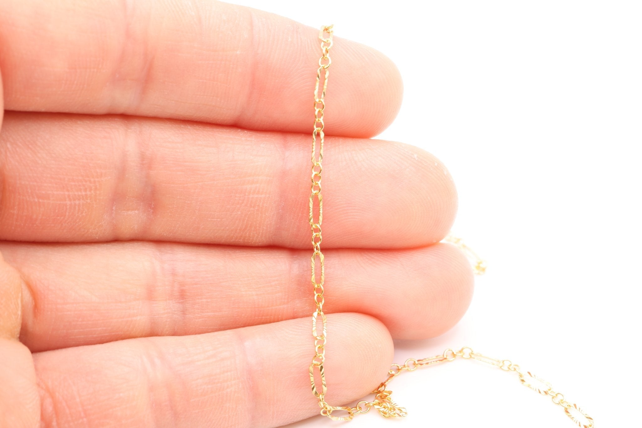 2mm x 6mm Starburst Chain, Gold - Filled, Diamond Cut, Bulk DIY Spool Pay Per Foot Jewelry Making Chain - HarperCrown