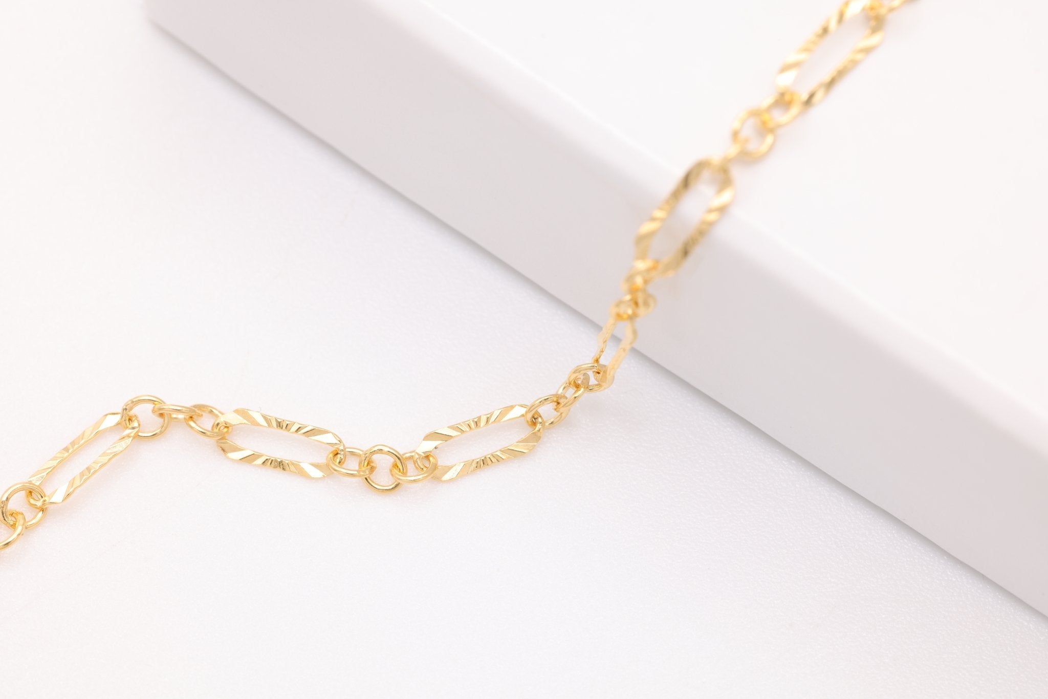 2mm x 6mm Starburst Chain, Gold - Filled, Diamond Cut, Bulk DIY Spool Pay Per Foot Jewelry Making Chain - HarperCrown