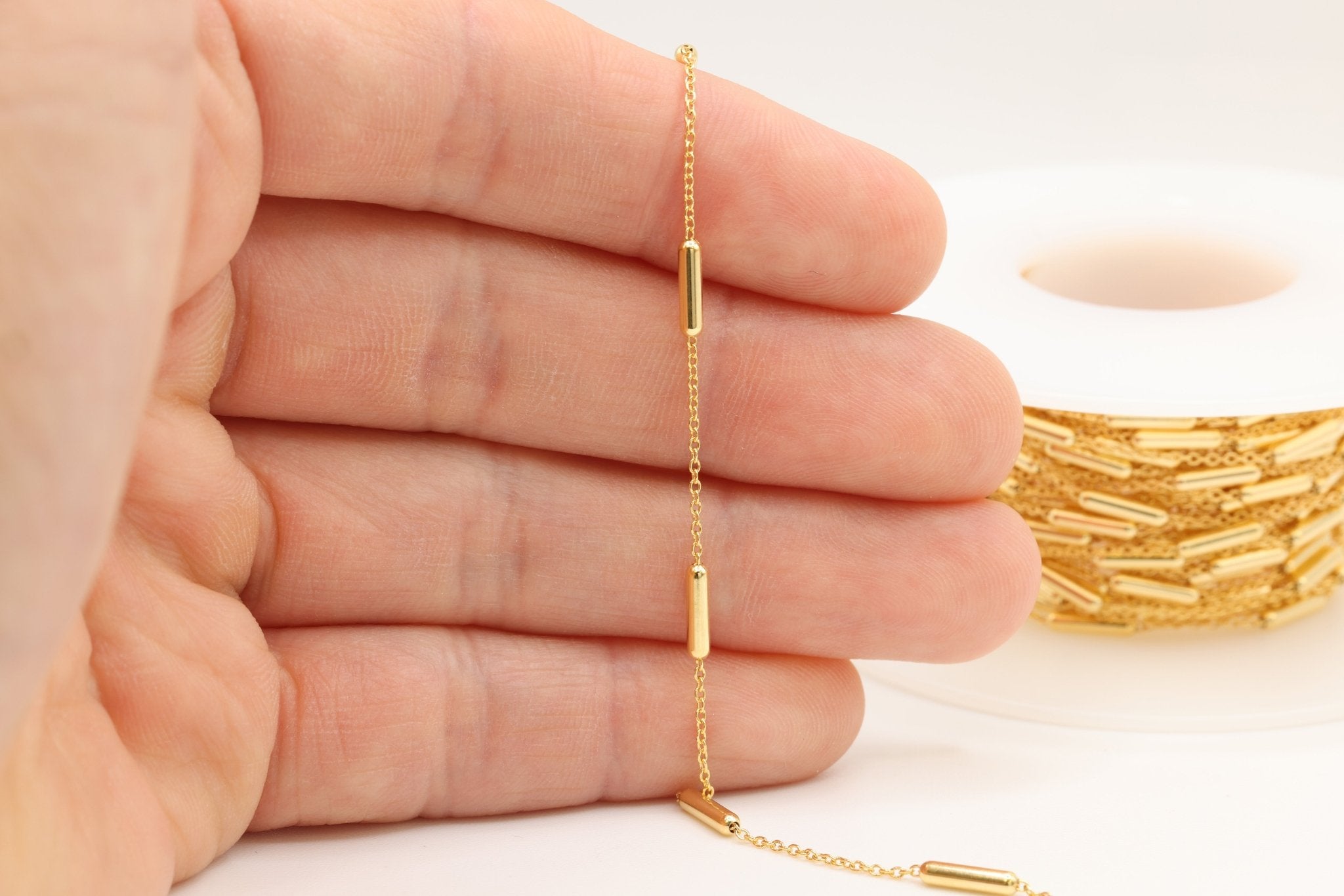 2mm x 8mm Satellite Tube Chain, 14/20 Gold - Filled, Wholesale, Pay Per Foot, Jewelry Making Chain - HarperCrown