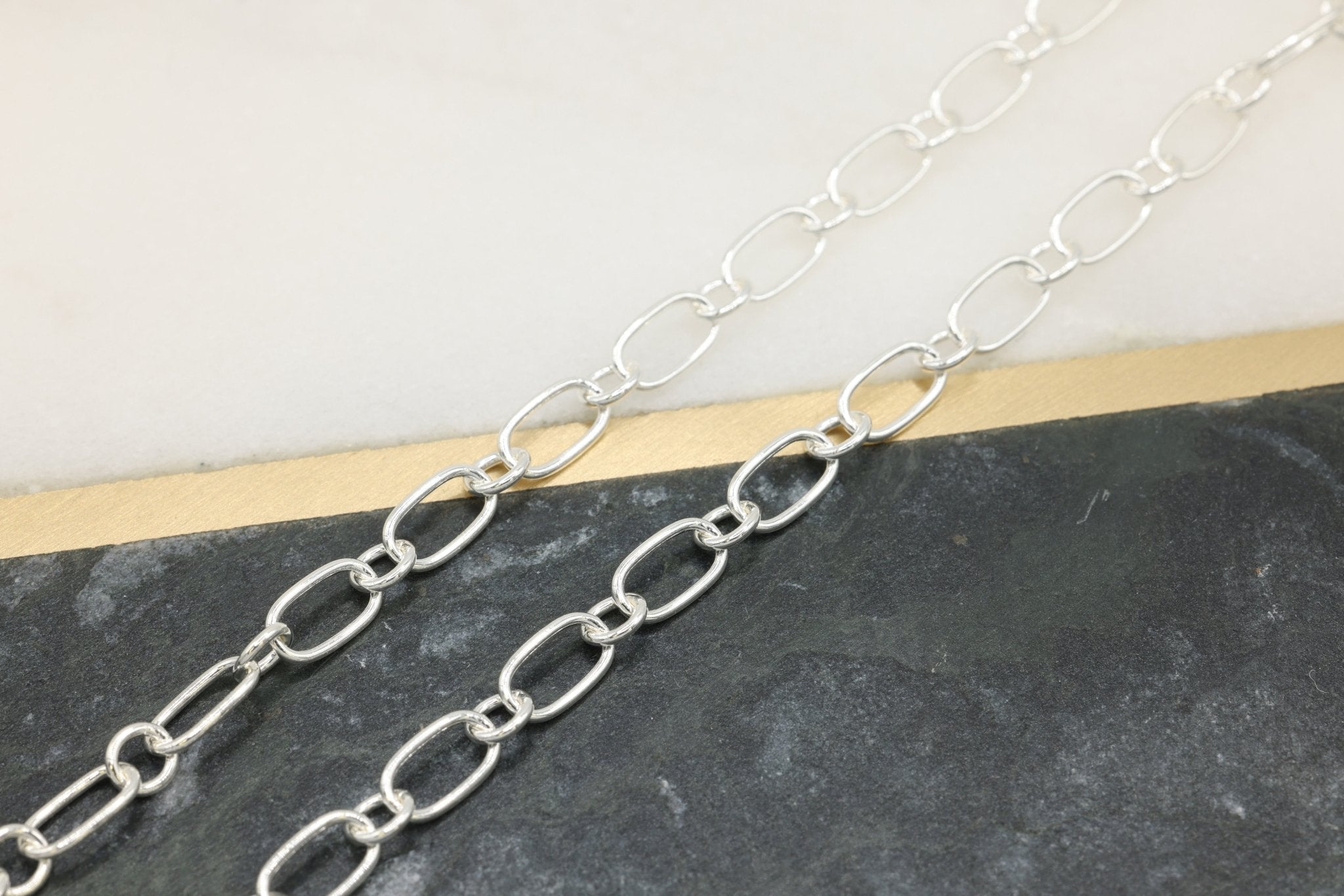 3.3mm x 6mm Long & Short Chain, 925 Sterling Silver, Wholesale, Pay Per Foot, Jewelry Making Chain - HarperCrown