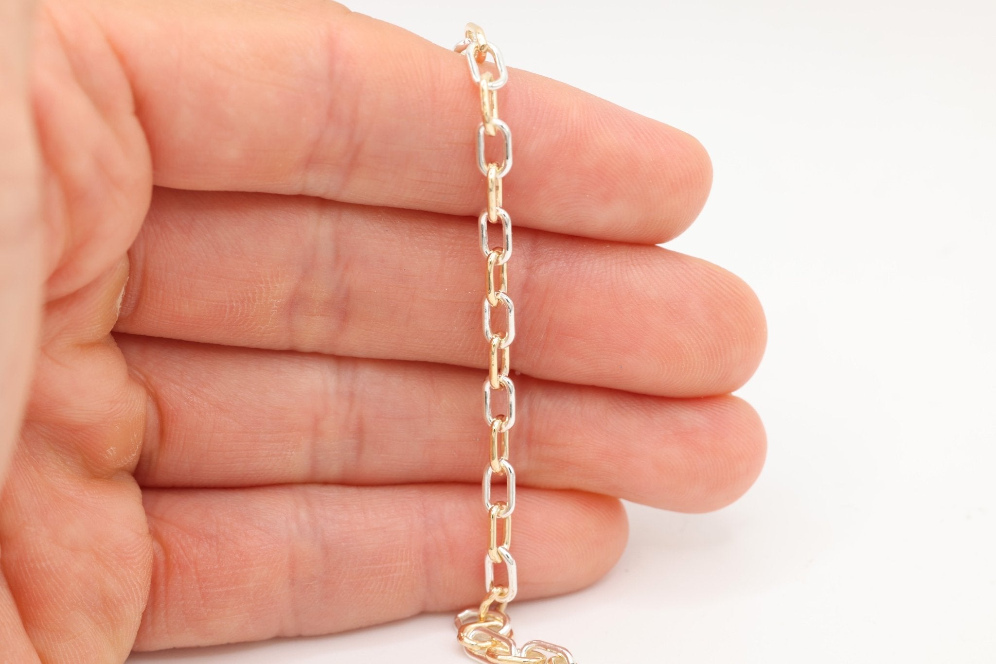 3.7mm Cable Two Tone Chain, 14/20 Gold-Filled and 925 Sterling Silver, Wholesale, Pay Per Foot, Jewelry Making Chain - HarperCrown