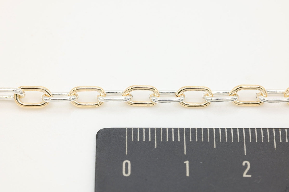 3.7mm Cable Two Tone Chain, 14/20 Gold-Filled and 925 Sterling Silver, Wholesale, Pay Per Foot, Jewelry Making Chain - HarperCrown