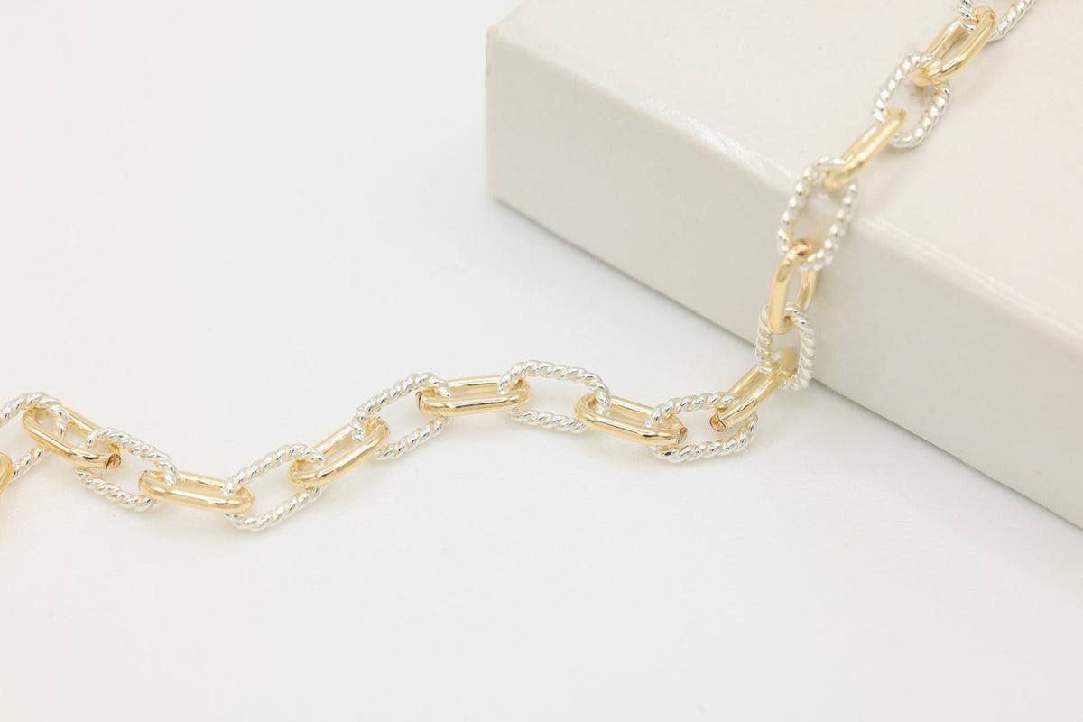 3.7mm Knurled Cable Two Tone Chain, 14/20 Gold-Filled and 925 Sterling Silver, Wholesale, Pay Per Foot, Permanent Jewelry Making Chain - HarperCrown