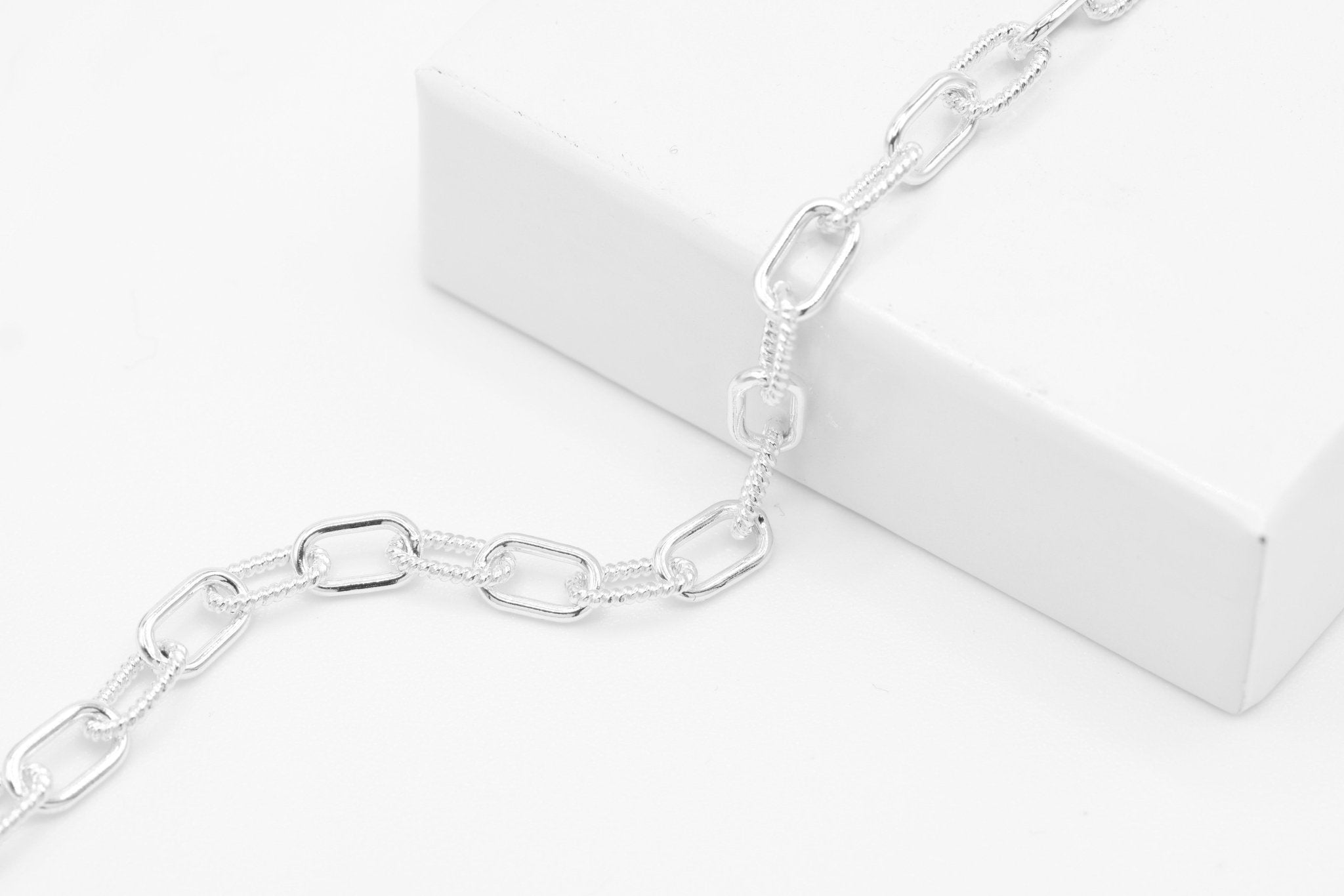 3.8mm x 6.5mm Knurled Paperclip Cable Chain, 925 Sterling Silver, Wholesale, Pay Per Inch, Jewelry Making Chain - HarperCrown