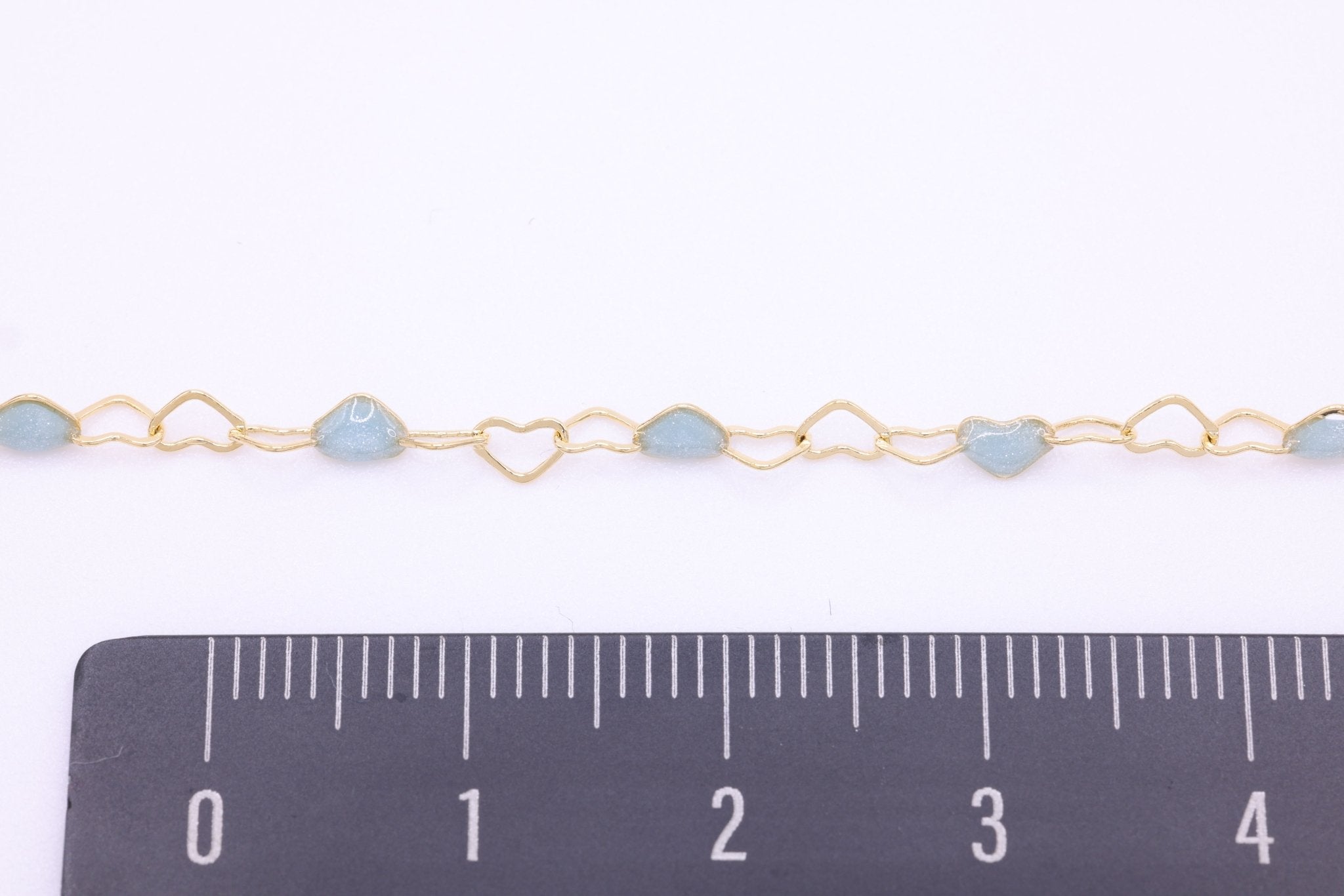 3mm x 3mm Heart Blue Enamel Chain, 14/20 Gold - Filled, Enamel Color Unfinished Chain Permanent Jewelry - HarperCrown