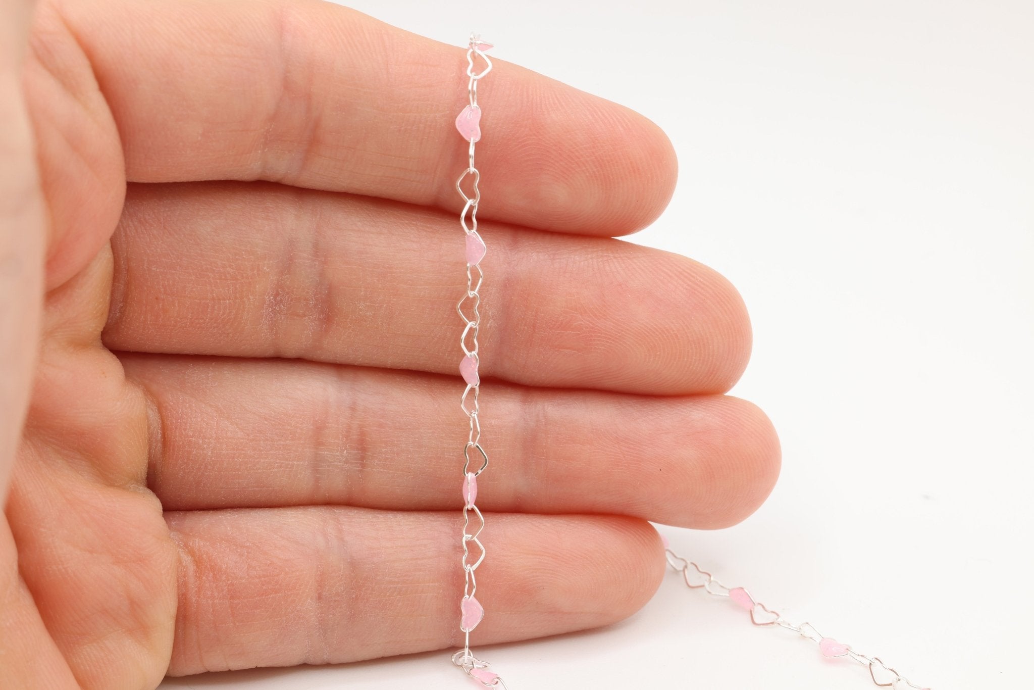 3mm x 3mm Heart Light Pink Enamel Chain, 925 Sterling Silver, Enamel Color Unfinished Chain Permanent Jewelry - HarperCrown