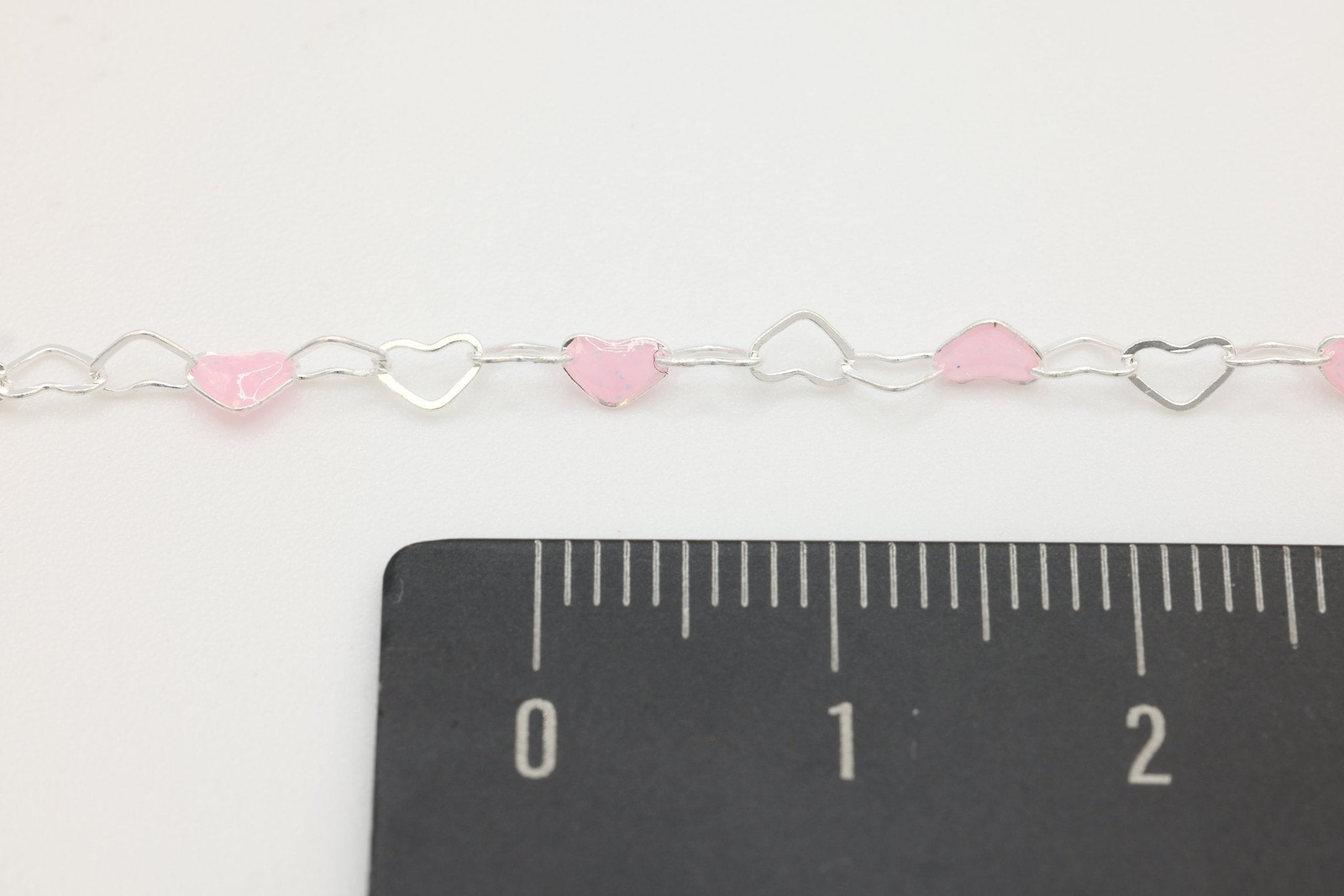 3mm x 3mm Heart Light Pink Enamel Chain, 925 Sterling Silver, Enamel Color Unfinished Chain Permanent Jewelry - HarperCrown