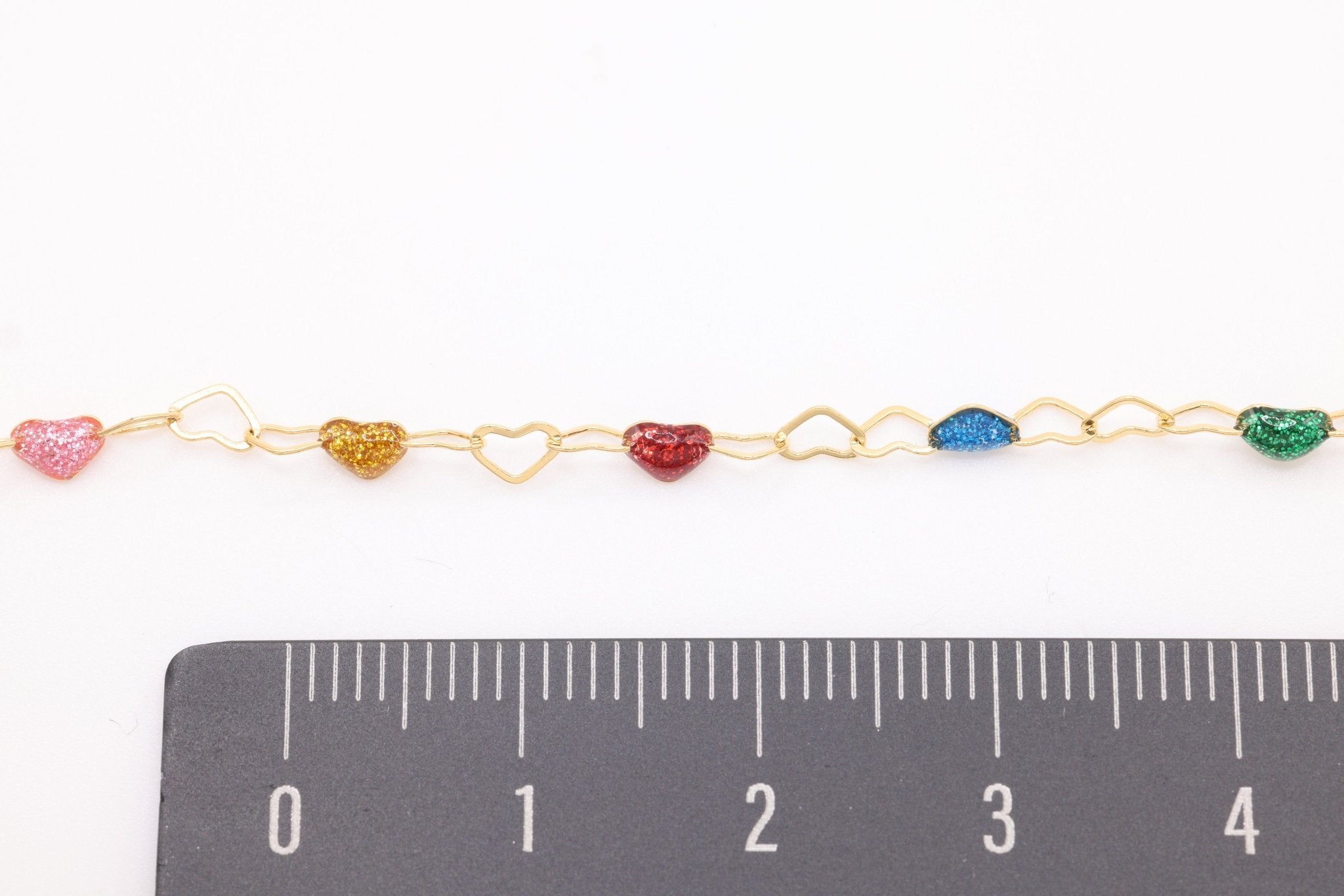 3mm x 3mm Heart Multi Color Enamel Chain, 14/20 Gold - Filled, Enamel Color Unfinished Chain Permanent Jewelry - HarperCrown
