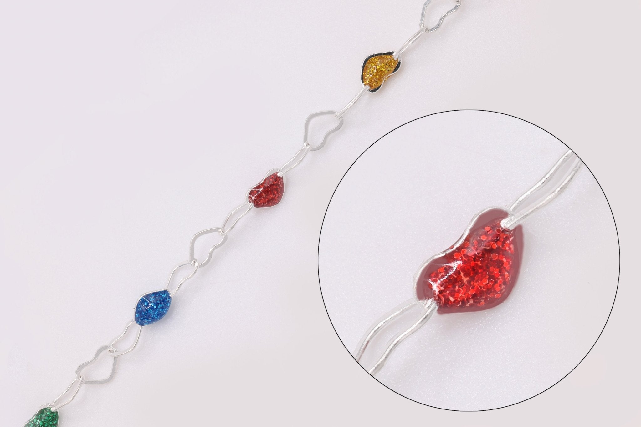 3mm x 3mm Heart Multi Color Enamel Chain, 925 Sterling Silver, Enamel Color Unfinished Chain Permanent Jewelry - HarperCrown