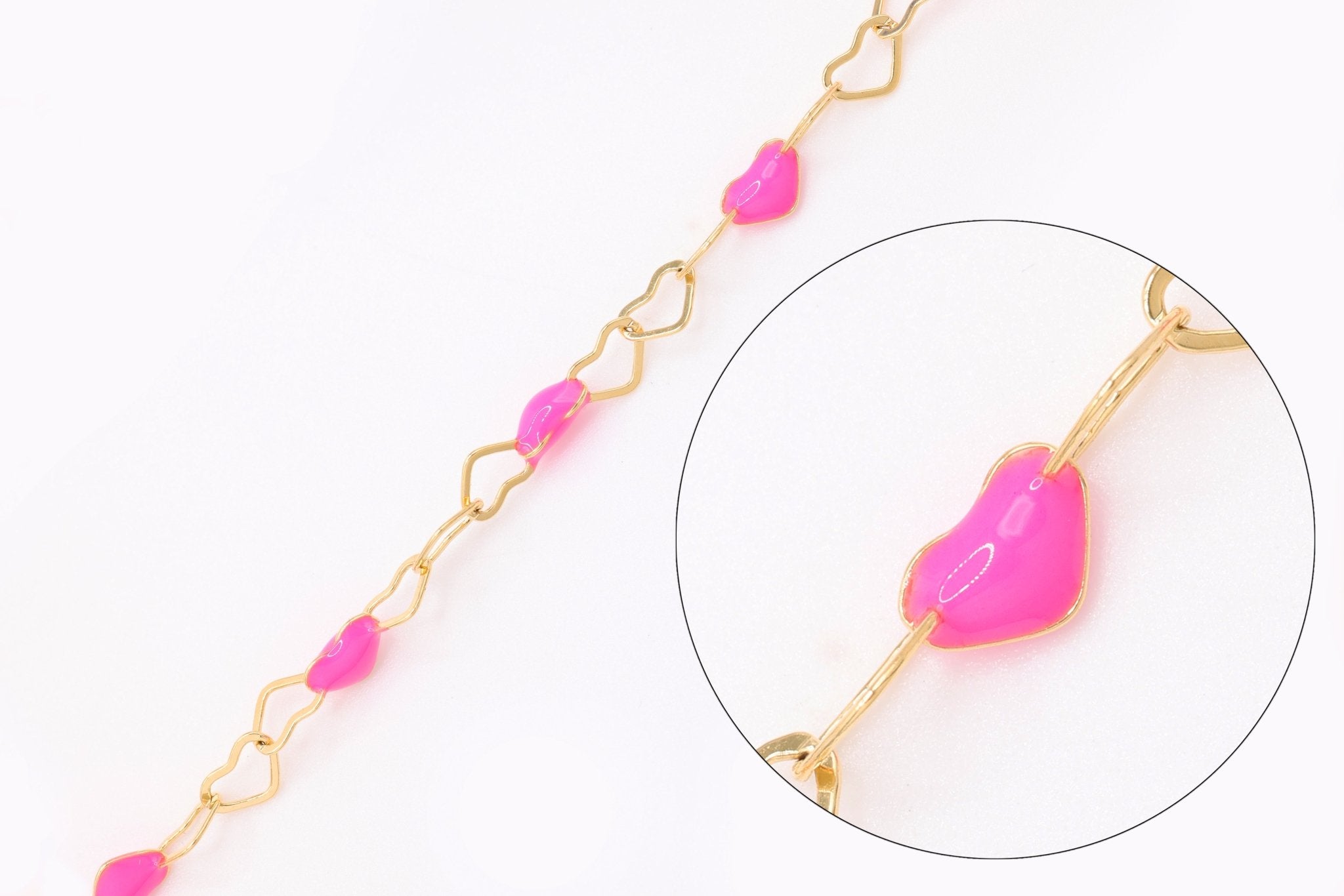 3mm x 3mm Heart Pink Enamel Chain, 14/20 Gold - Filled, Enamel Color Unfinished Chain Permanent Jewelry - HarperCrown