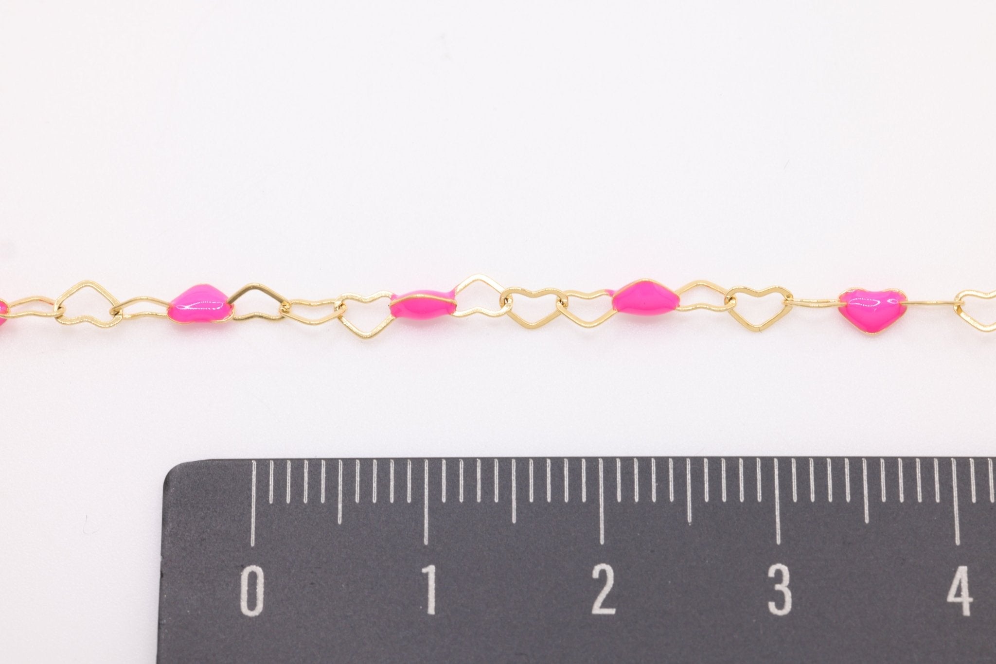3mm x 3mm Heart Pink Enamel Chain, 14/20 Gold - Filled, Enamel Color Unfinished Chain Permanent Jewelry - HarperCrown